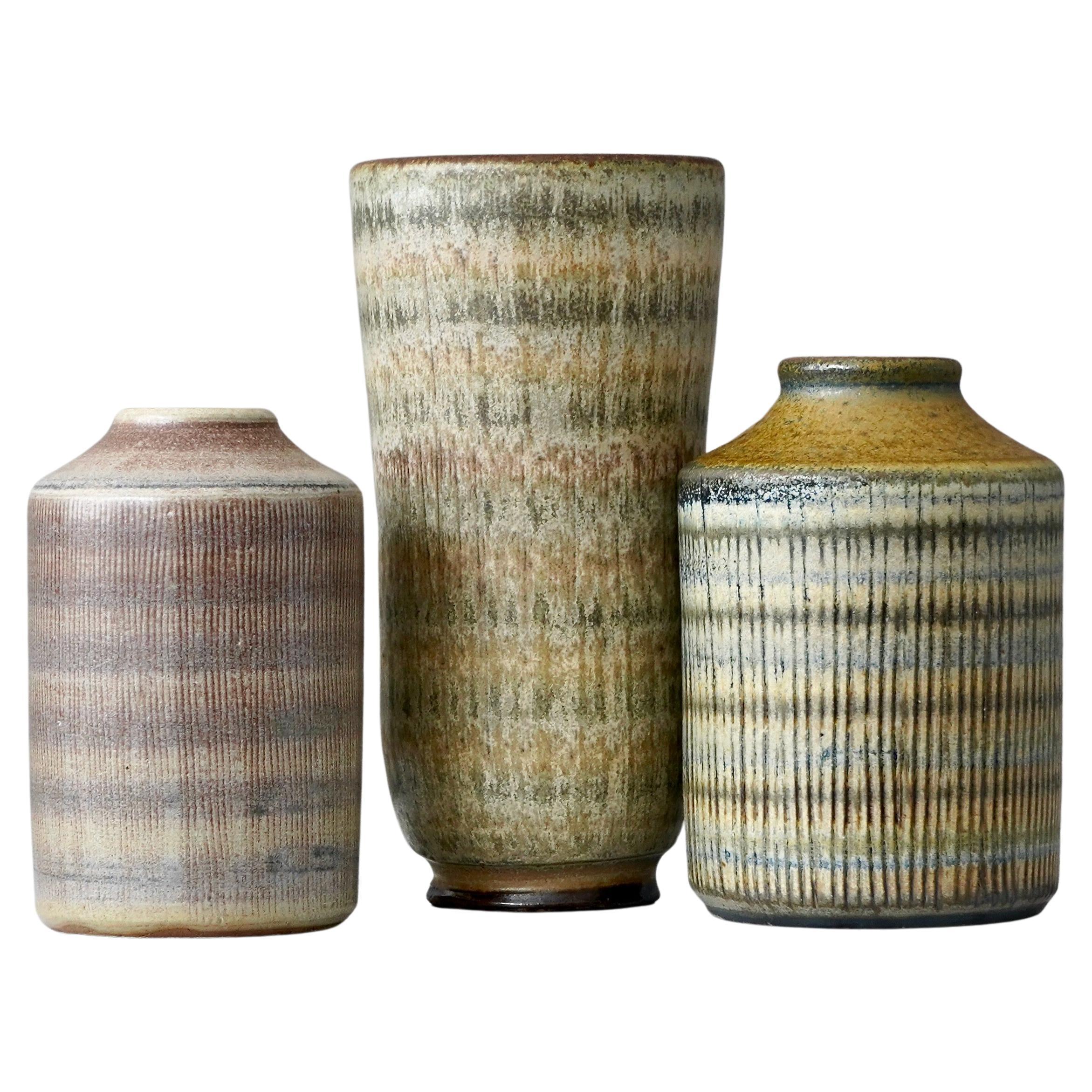 Arthur Andersson, Set of 3 Mid-Century Stoneware Vases, Wallakra, Sweden, 1950s
