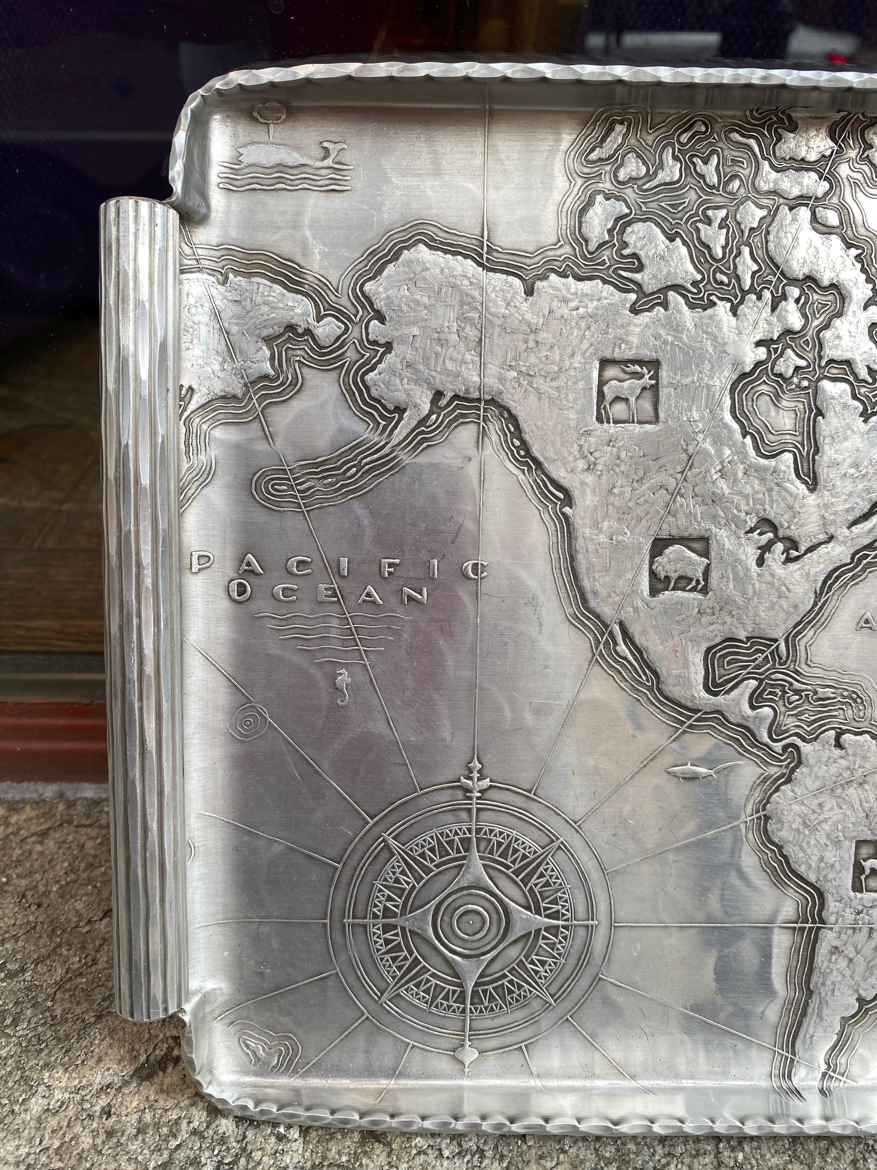 Arthur Armour Aluminum World Map Serving Tray.  Nice Tray with a great look!  Overall in very nice shape!  Back side shows a few scratches and overall wear.
