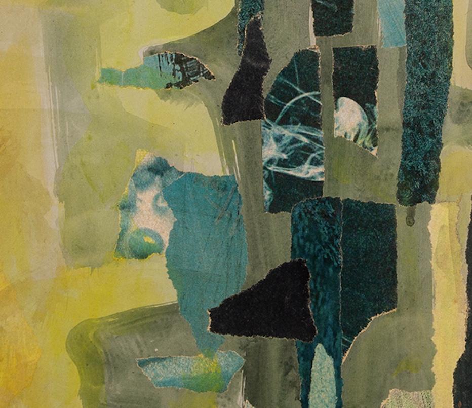 Figure dans un paysage - 20e siècle Collage de paysage jaune avec figure en vente 3