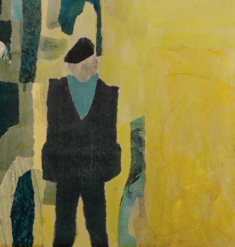 Figure dans un paysage - 20e siècle Collage de paysage jaune avec figure en vente 4