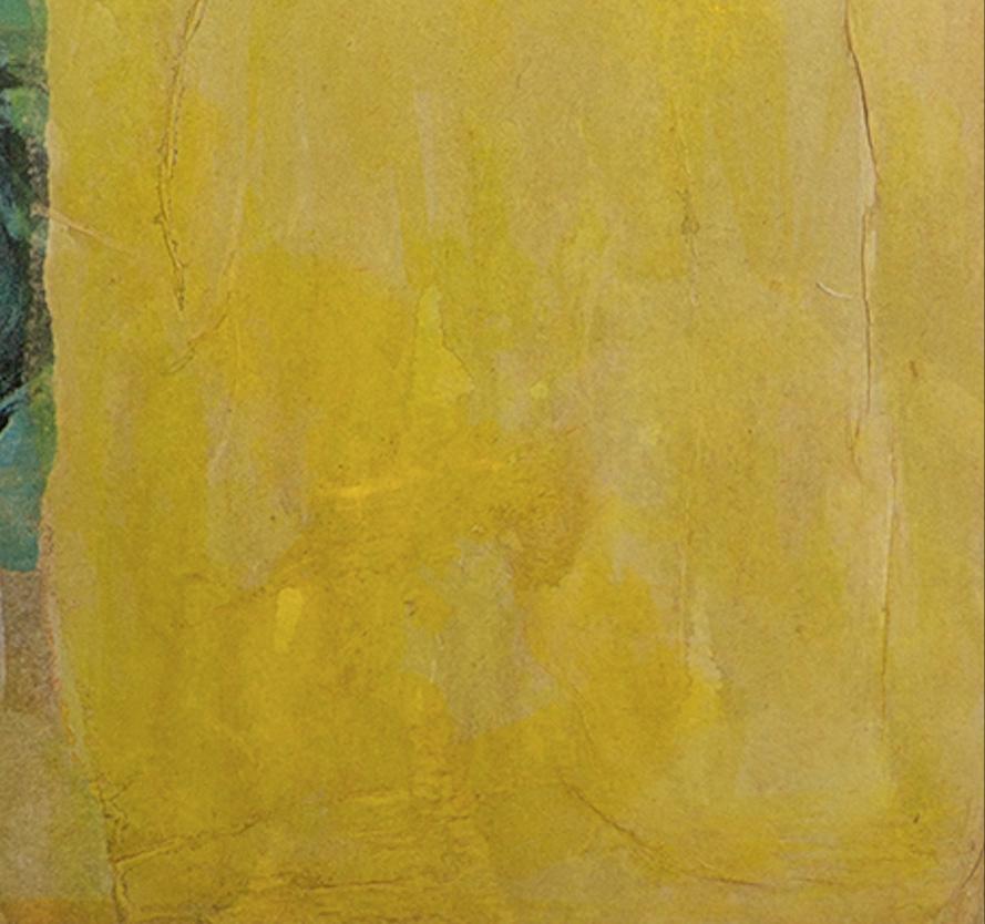 Figure dans un paysage - 20e siècle Collage de paysage jaune avec figure en vente 5