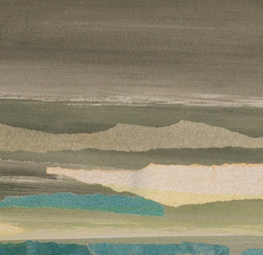 Figure dans un paysage - 20e siècle Collage de paysage jaune avec figure en vente 6