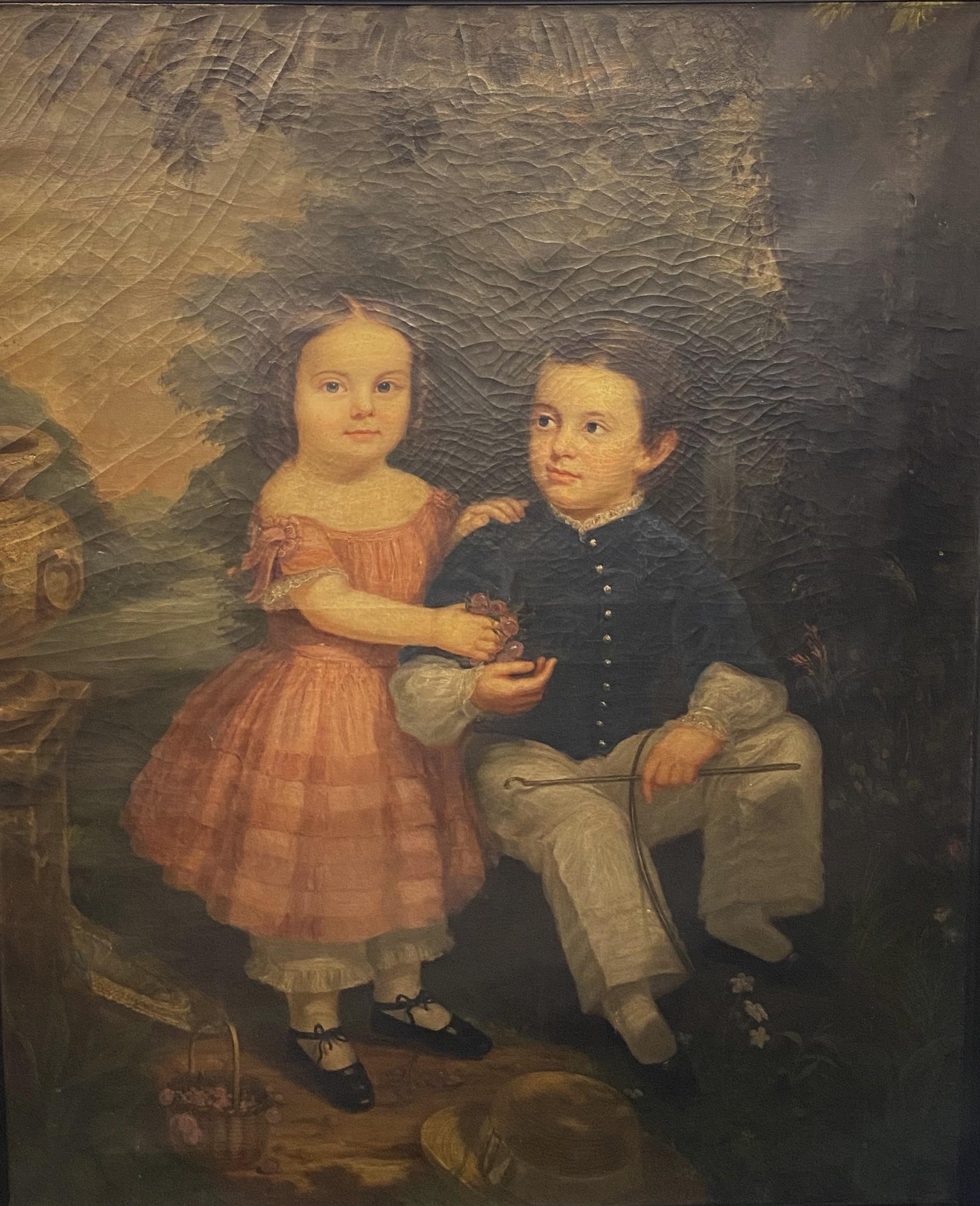 Ritratto di due bambini - Painting di Arthur Armstrong