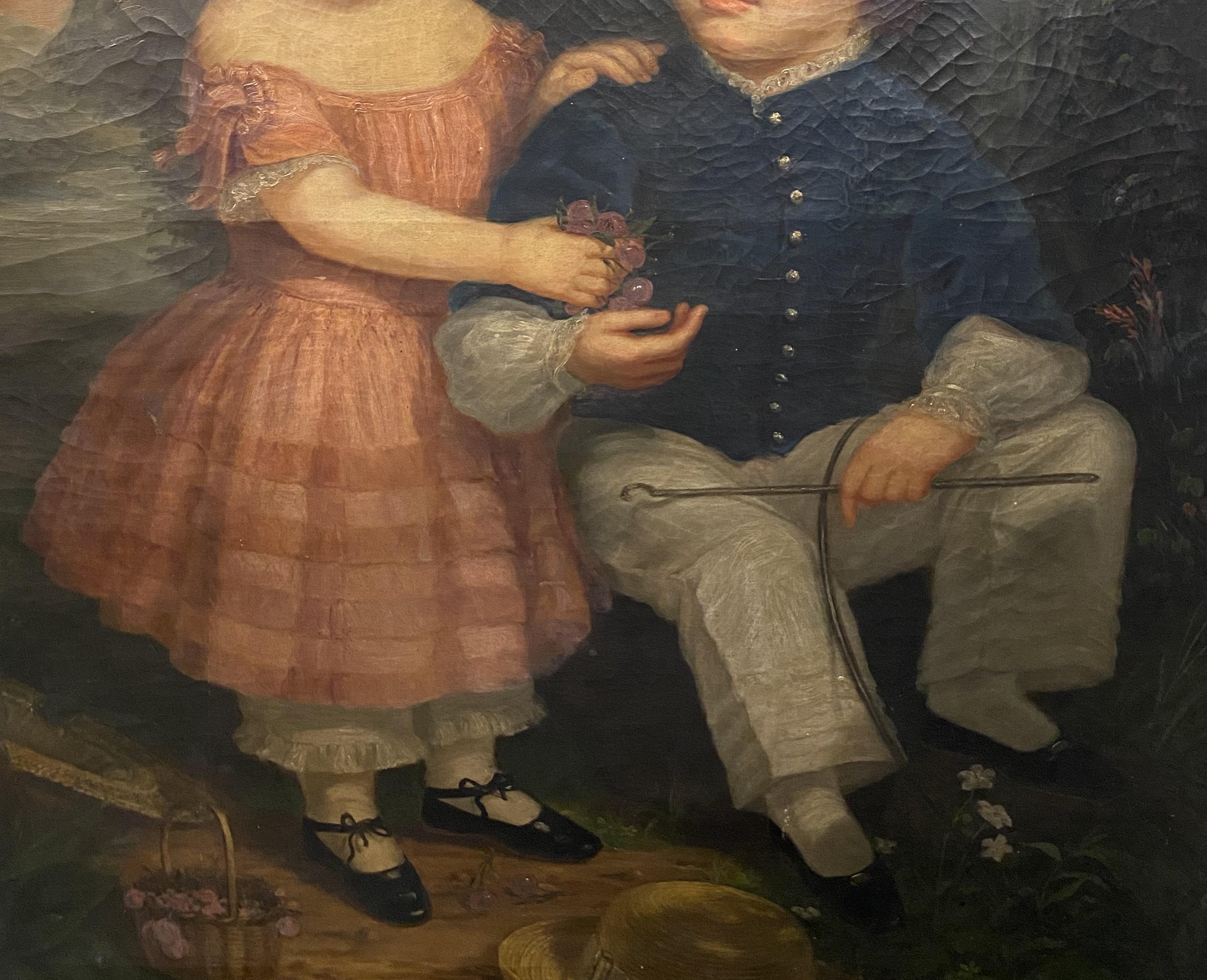 Ritratto di due bambini - Portrait Painting Nero di Arthur Armstrong