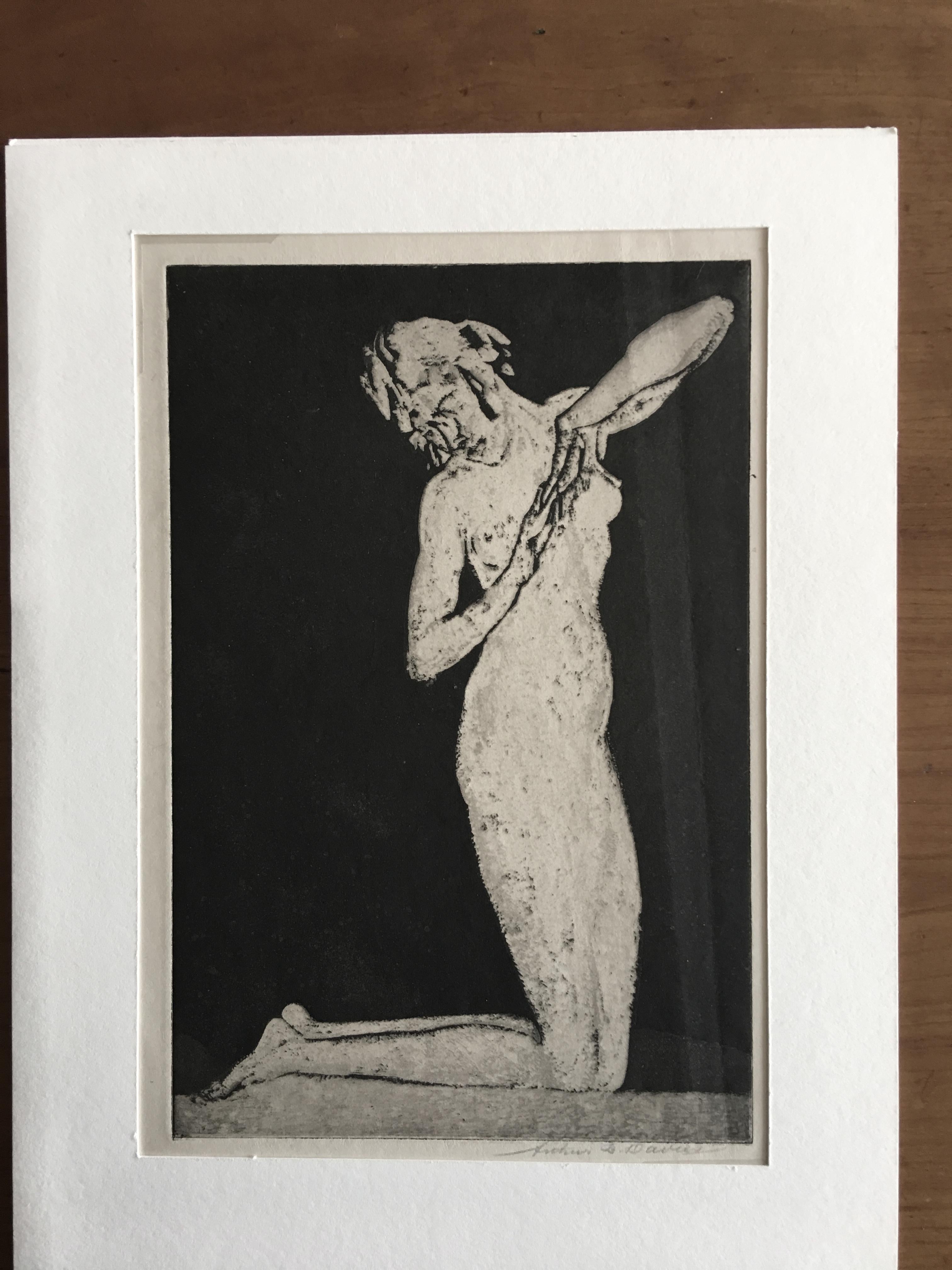 Dawn (or, Kneeling Figure) - Gray Figurative Print by Arthur B. Davies