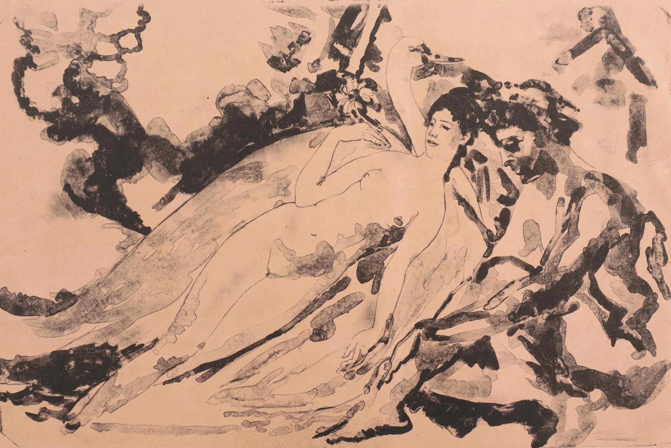 Arthur B. Davies Figurative Print - 'Lida & the Swan', New York Armory Show, Ashcan School, ASL, NYMOMA, AIC, LACMA