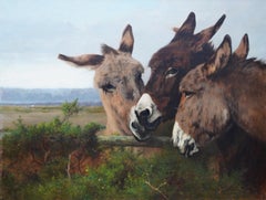 Portrait of Donkeys in a Landscape - British Victorian art animal oil painting
