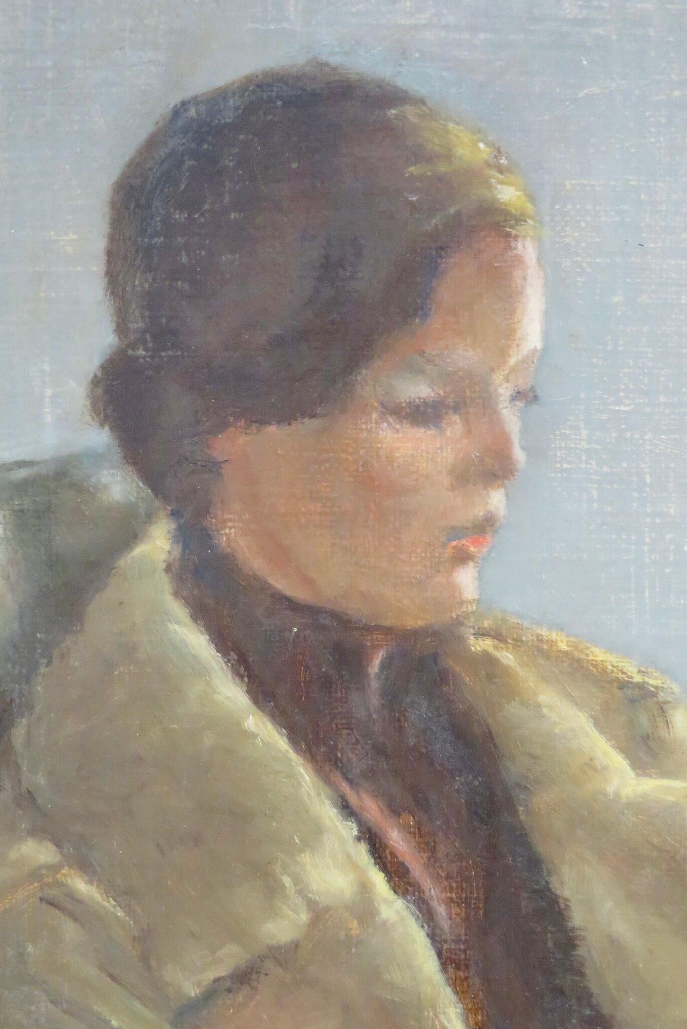 metà del 20° secolo Ritratto di una signora seduta, dipinto a olio su tela, firmato in INGLESE - Painting di Arthur Belcher