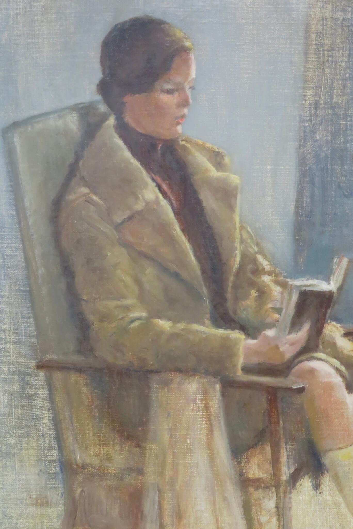 metà del 20° secolo Ritratto di una signora seduta, dipinto a olio su tela, firmato in INGLESE - Painting Postimpressionismo di Arthur Belcher