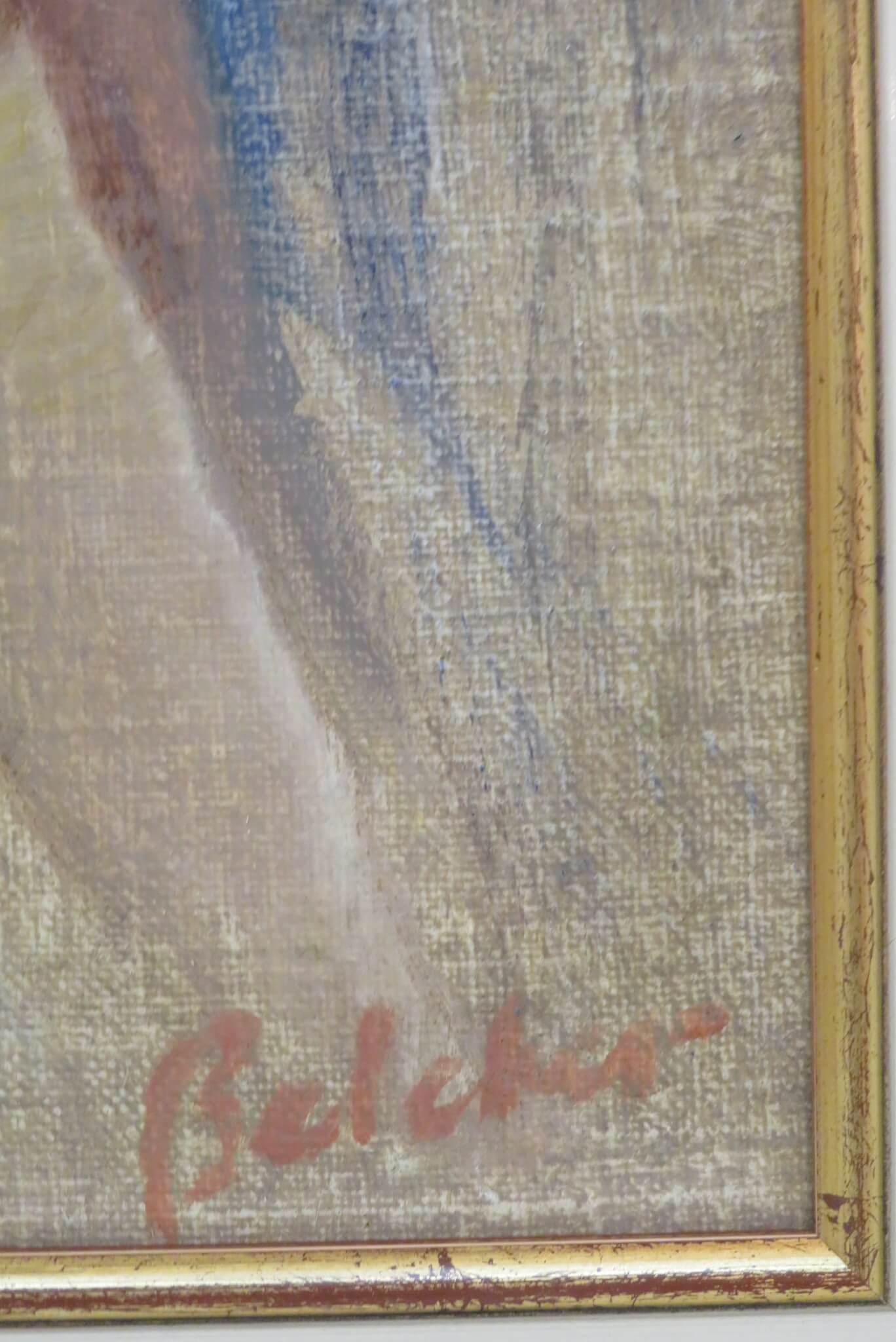 metà del 20° secolo Ritratto di una signora seduta, dipinto a olio su tela, firmato in INGLESE - Figurative Painting Marrone di Arthur Belcher