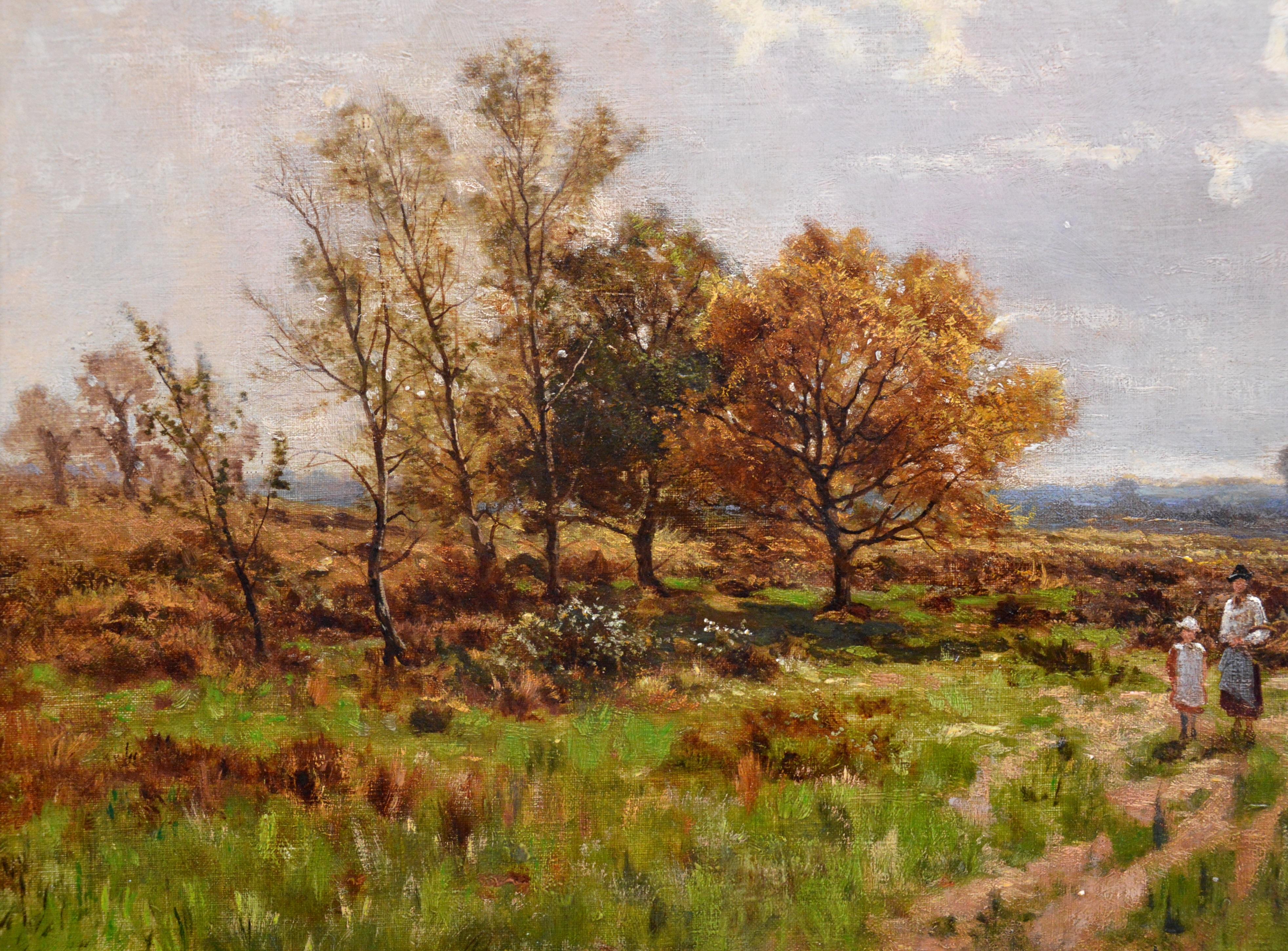 This is a fine 19th century oil on canvas depicting a mother and daughter crossing a field in summertime ‘Near Stratford Upon Avon’ by the listed Victorian landscape painter Arthur Bevan Collier 1832-1909. The painting is signed by the artist and