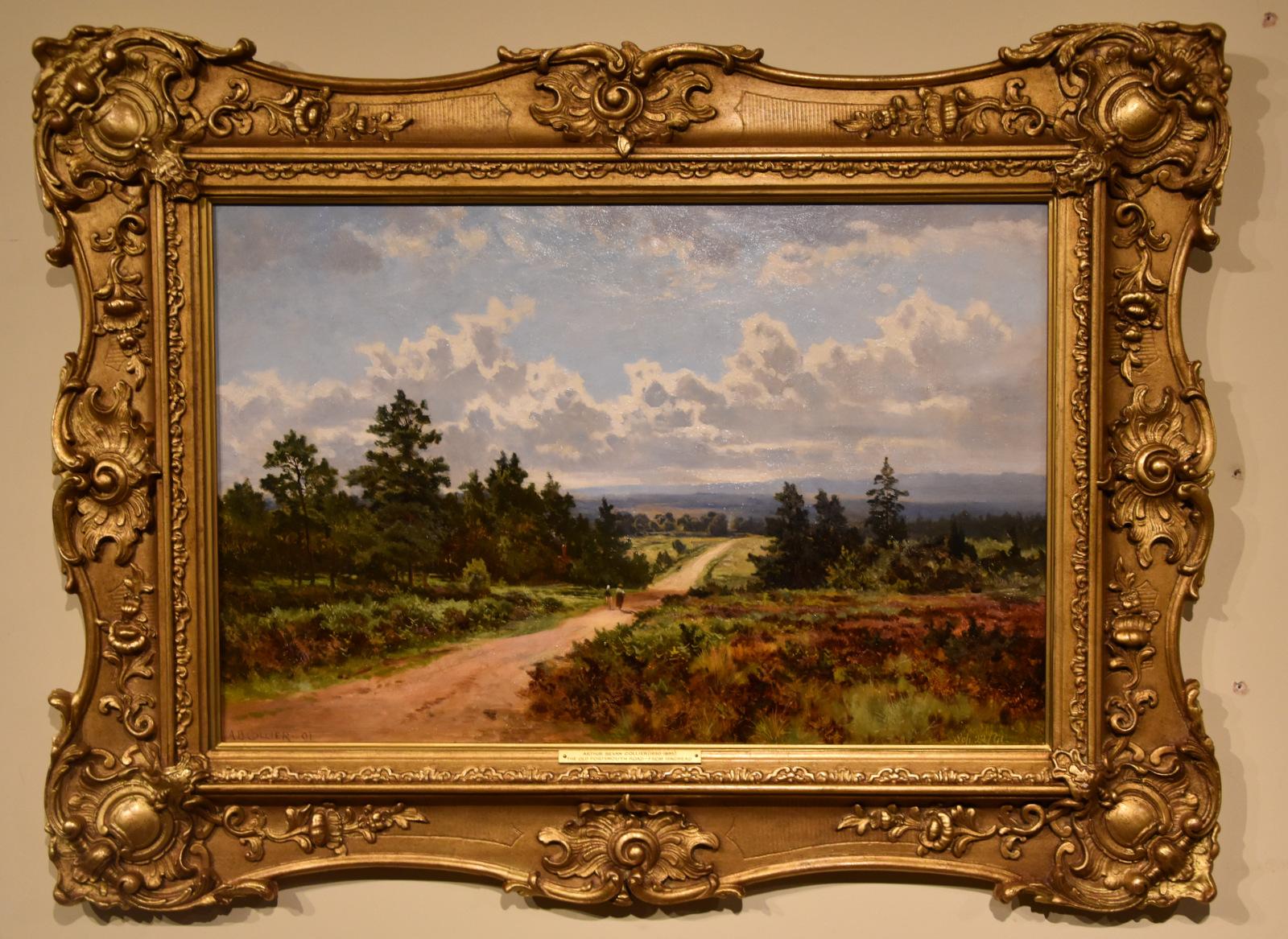 Peinture à l'huile d'Arthur Bevan Collier "The Old Portsmouth Road, from Hindhead" 1832 -1908 Peintre de paysages ruraux de Plymouth. Il a exposé à la Royal Academy, à la Royal Society et à l'I+I huile sur toile. Signé et daté.

Dimensions sans