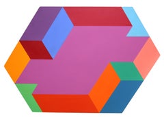 Hexagone, grande peinture acrylique abstraite géométrique d'Arthur Boden