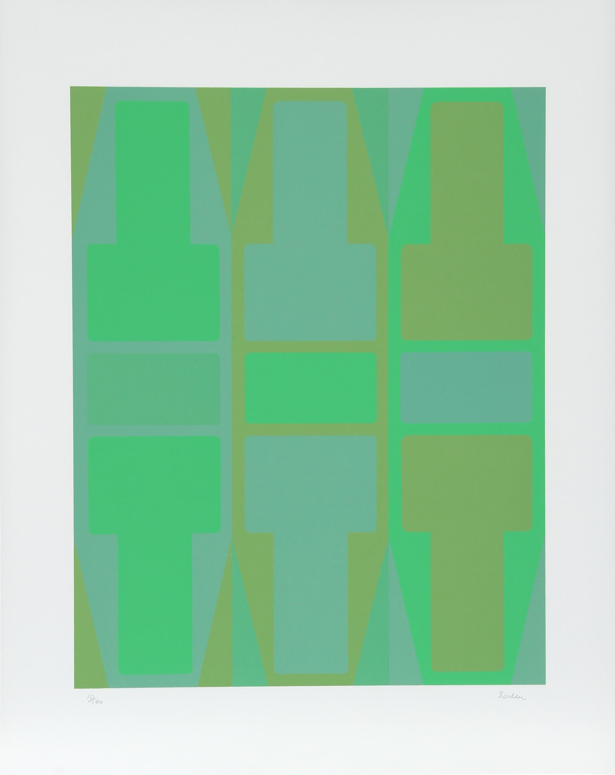 Artista: Arthur Boden, americano
Titolo: Serie T (Greene & Greene)
Anno:  circa 1970
Media:  Serigrafia, firmata e numerata a matita
Edizione:  100
Dimensioni:  29 pollici x 23 pollici (73,66 cm x 58,42 cm) 