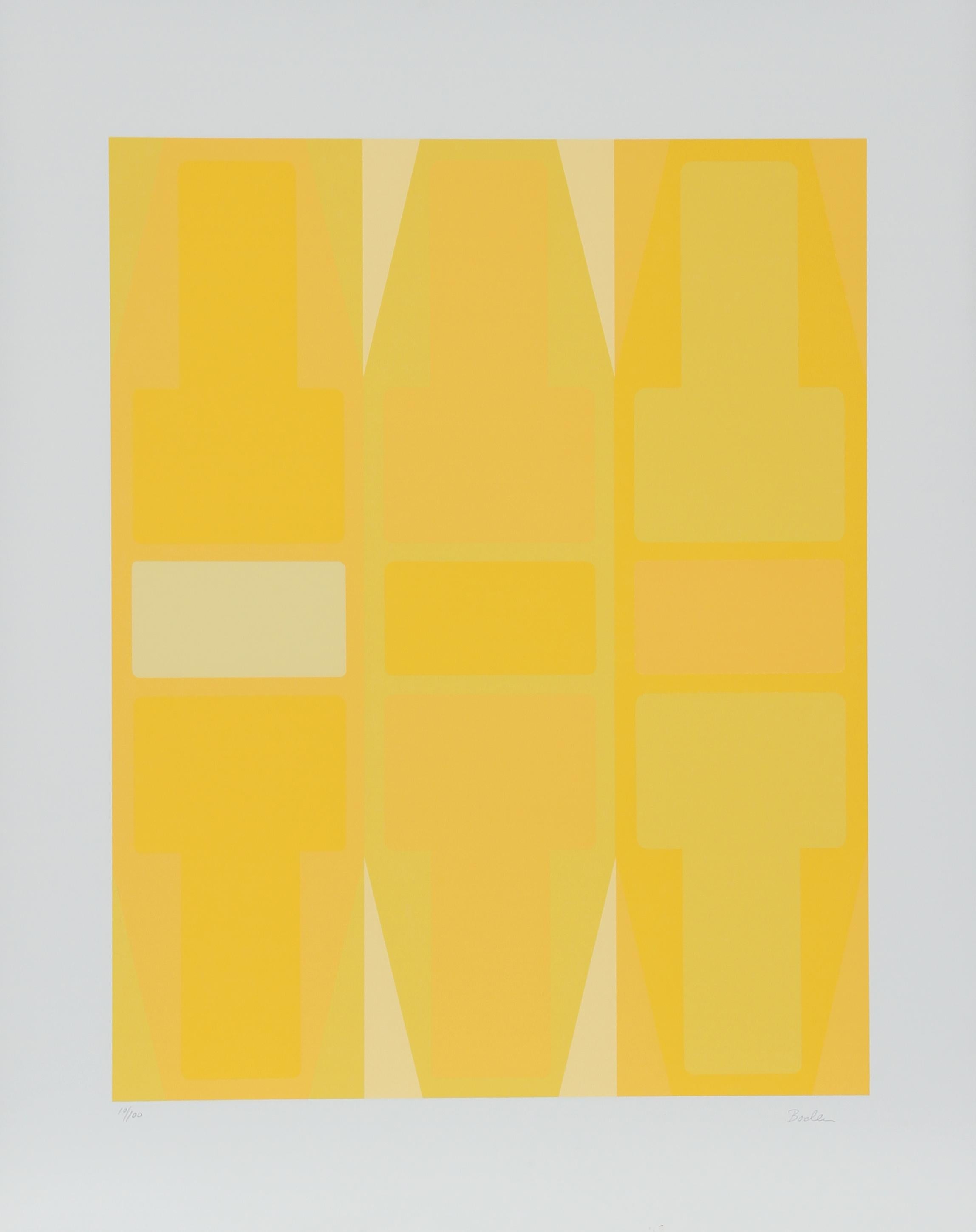 Artist: Arthur Boden, American
Title: T Series (Yellow)
Year:  circa 1970
Medium:  Serigraph, signed and numbered in pencil
Edition:  100
Size:  29 in. x 23 in. (73.66 cm x 58.42 cm) 