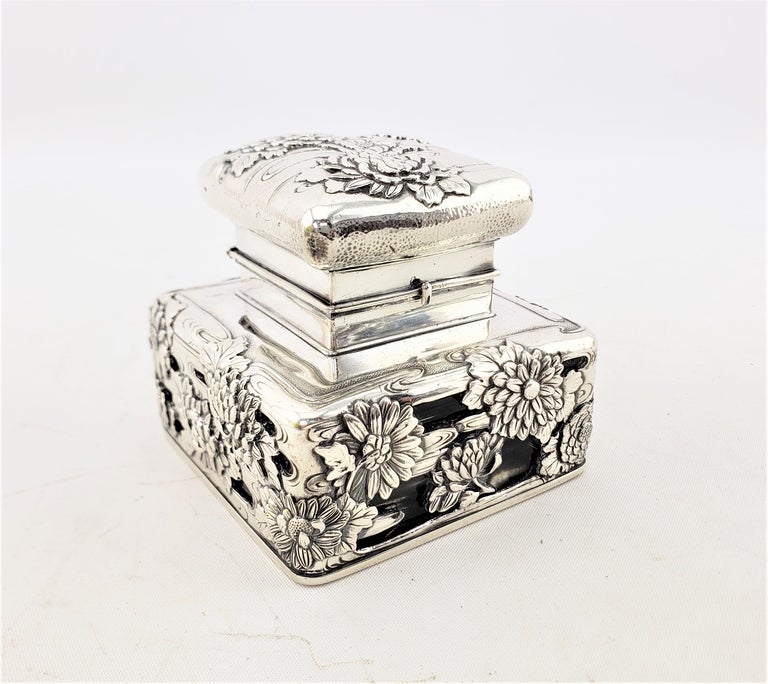 Silver Inkwell Arthur and Bond Sterling Silver Inkwell with Repousse and Chased Water ...