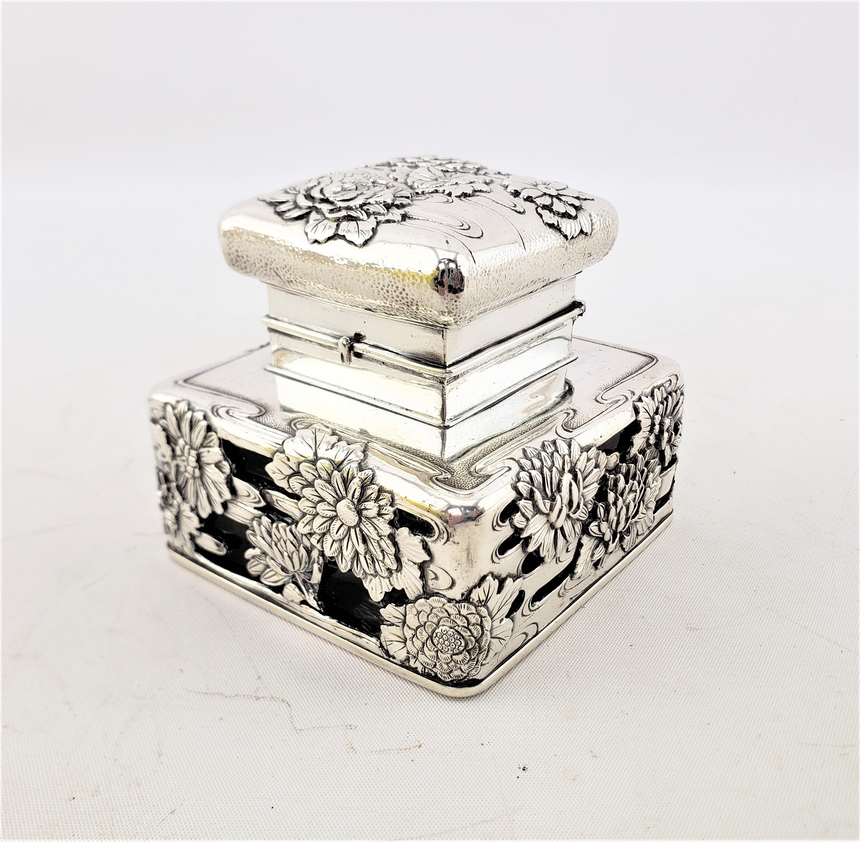 Hand-Crafted Arthur & Bond Sterling Silver Inkwell with Repousse & Chased Water Lilies For Sale