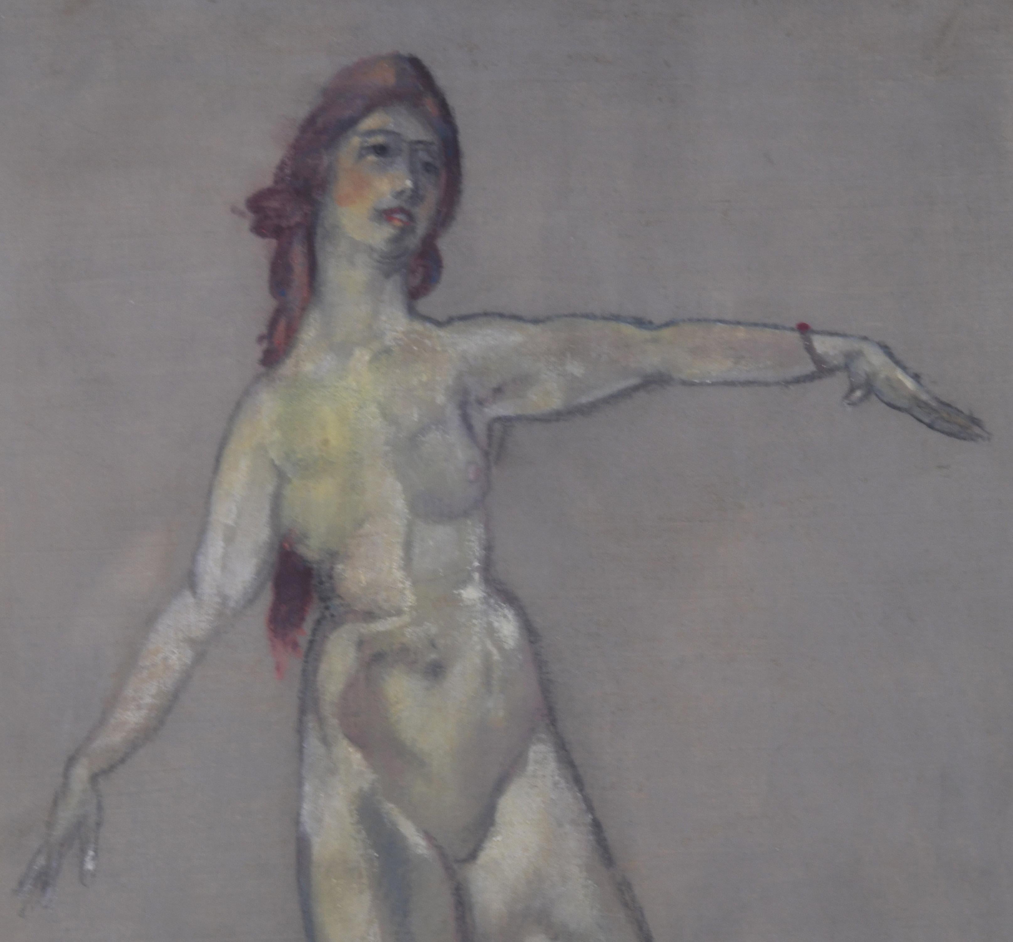 Femme nue debout - Gris Nude Painting par Arthur Bowen Davies