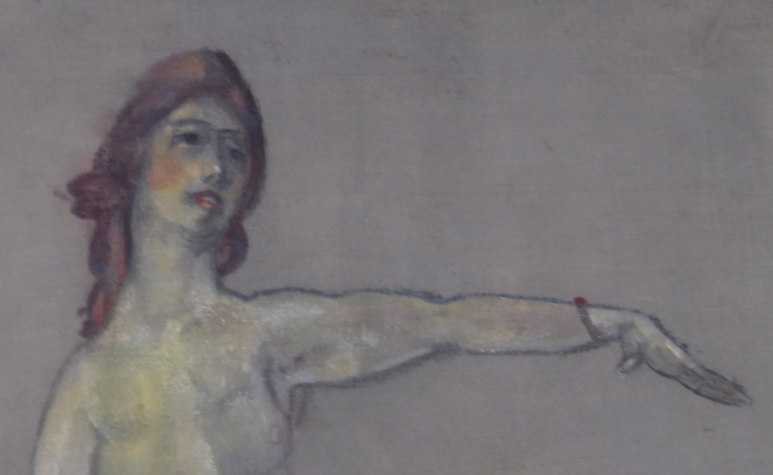 Standing Female Nude
Oil on canvas, c. 1910
Signed lower left corner (see photo)
Condition: Excellent
                  Housed in a 22K Gold Leaf Frame
Canvas size: 24 x 18 1/8 inches
Frame size: 30 x 24 inches
Provenance: Estate of the artist
     