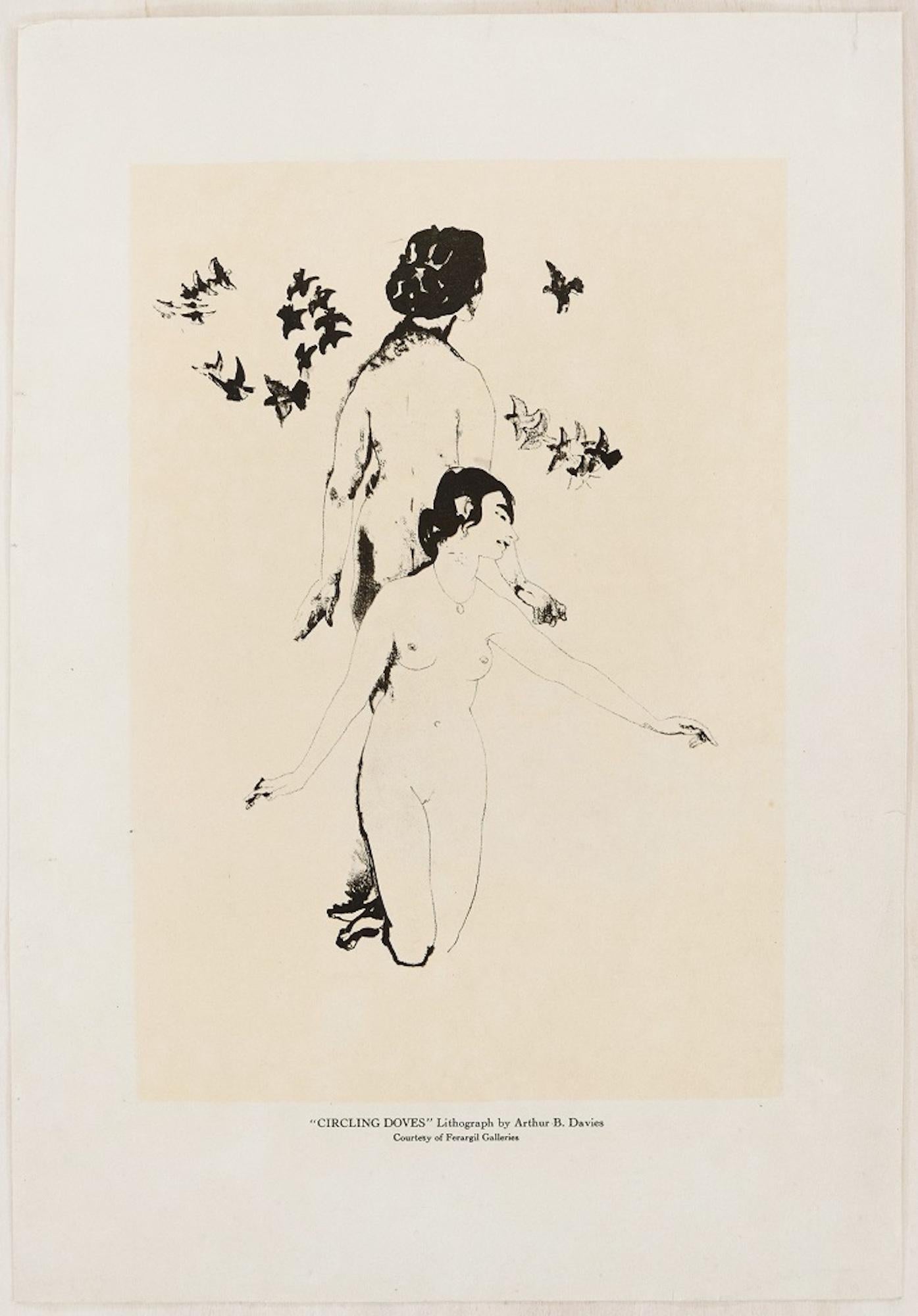Circling Doves -  Lithograph by A. Bowen Davies - Print by Arthur Bowen Davies
