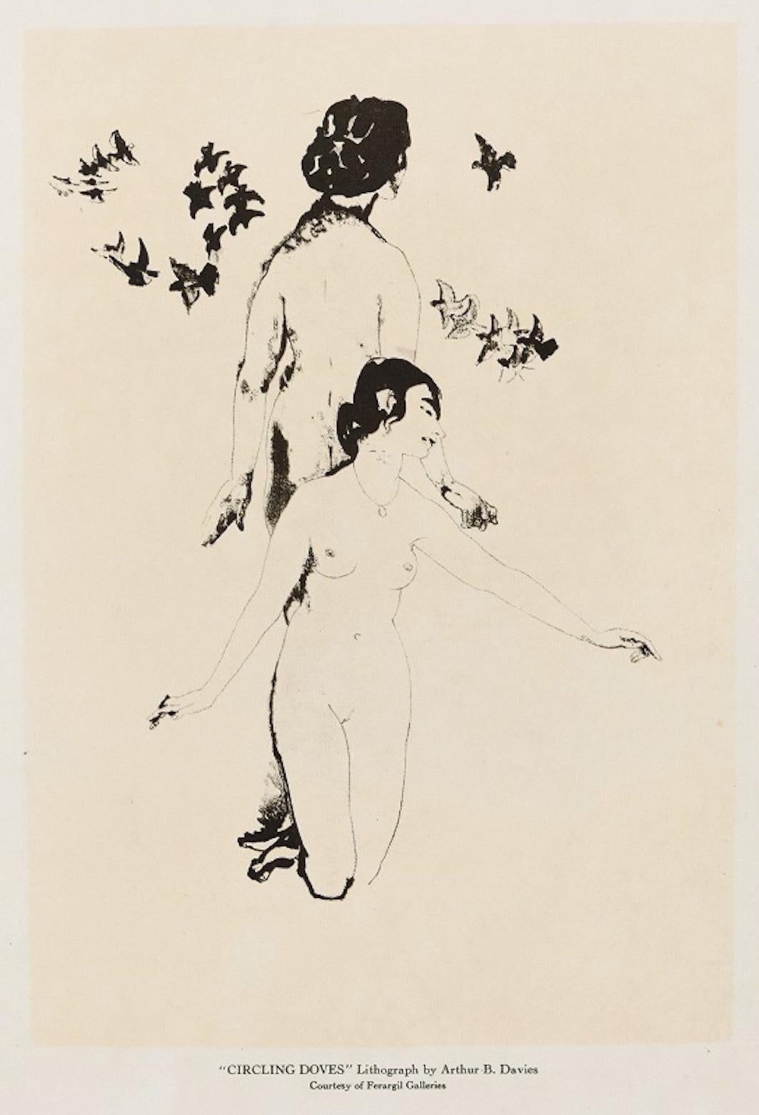 Circling Doves -  Lithograph by A. Bowen Davies 