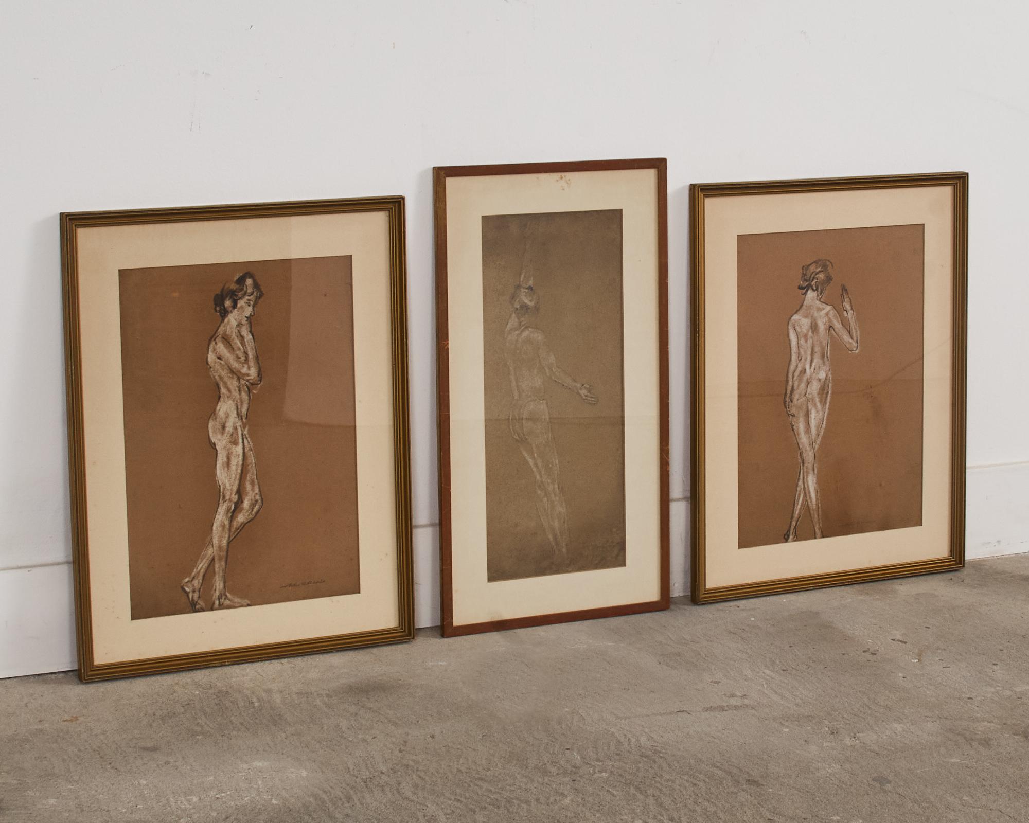 Art Nouveau Arthur Bowen Davies Set of Three Nude Pastel Study C. 1900 For Sale