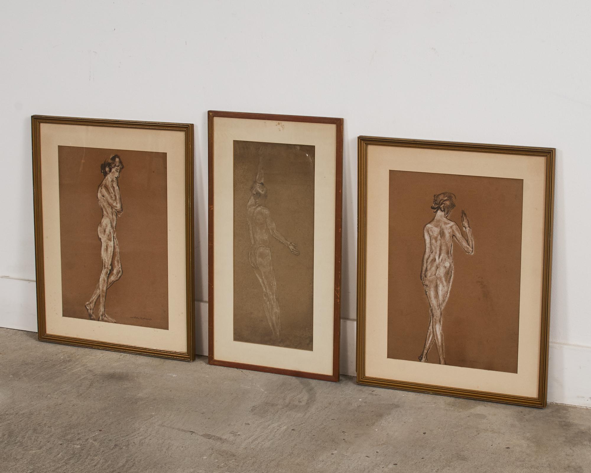 American Arthur Bowen Davies Set of Three Nude Pastel Study C. 1900 For Sale