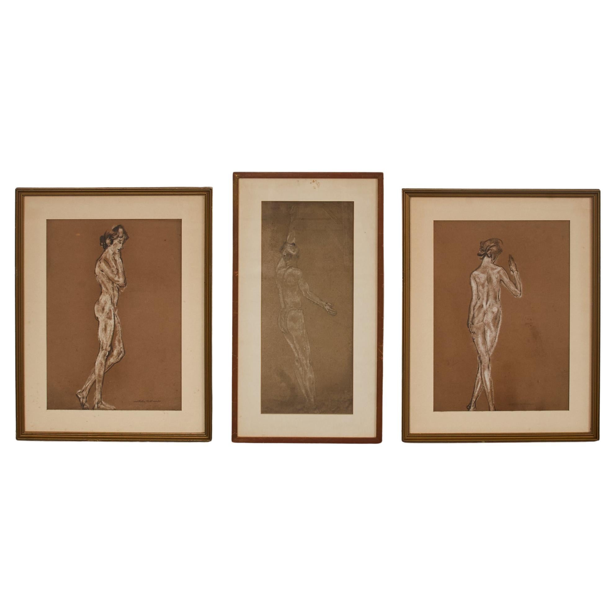 Arthur Bowen Davies Set of Three Nude Pastel Study C. 1900 For Sale