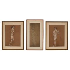 Vintage Arthur Bowen Davies Set of Three Nude Pastel Study C. 1900