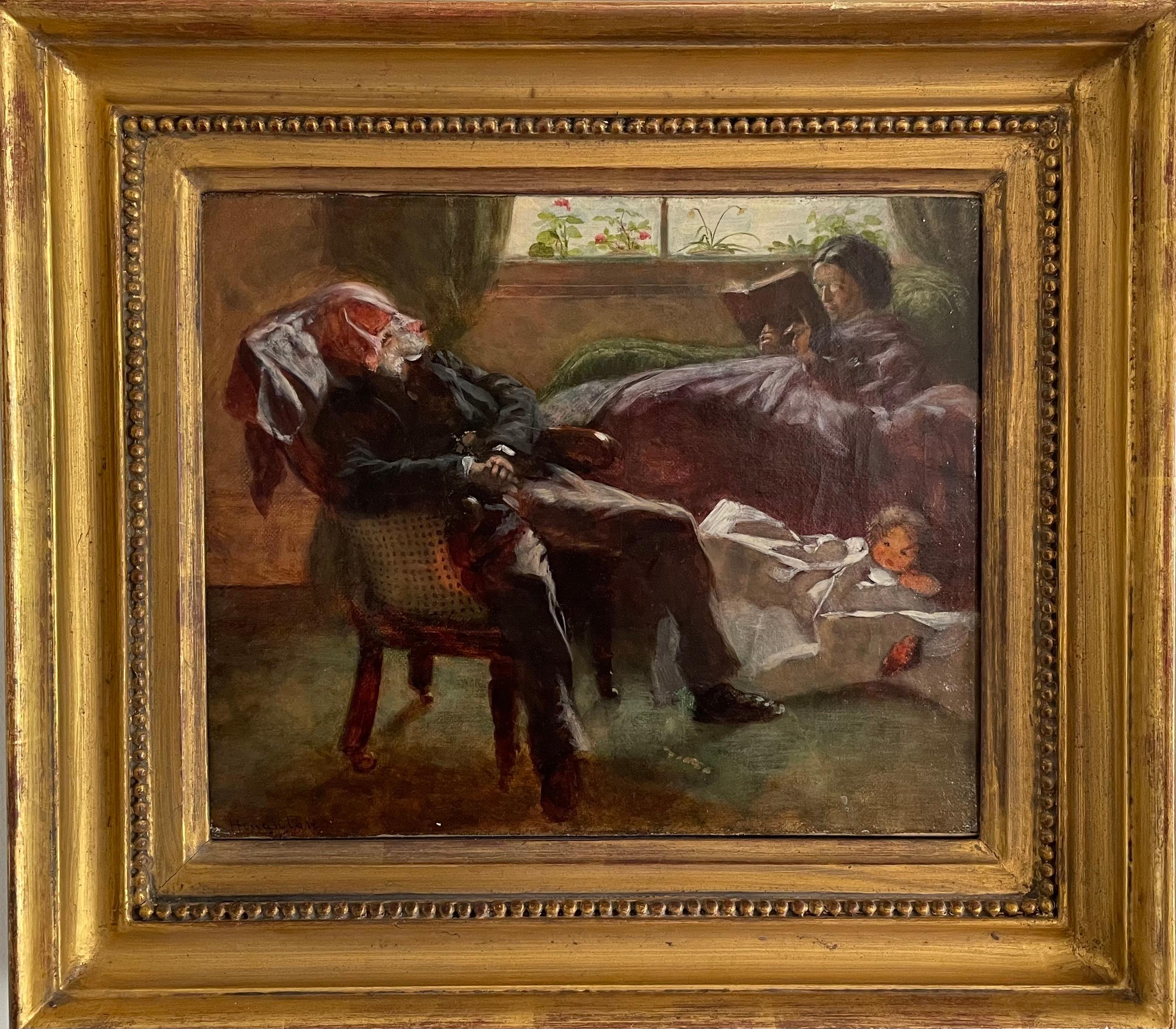 Arthur Boyd Houghton - Victorian Oil Painting of Figures in an Interior For Sale 2