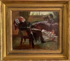 Arthur Boyd Houghton - Peinture à l'huile victorienne représentant des personnages dans un intérieur