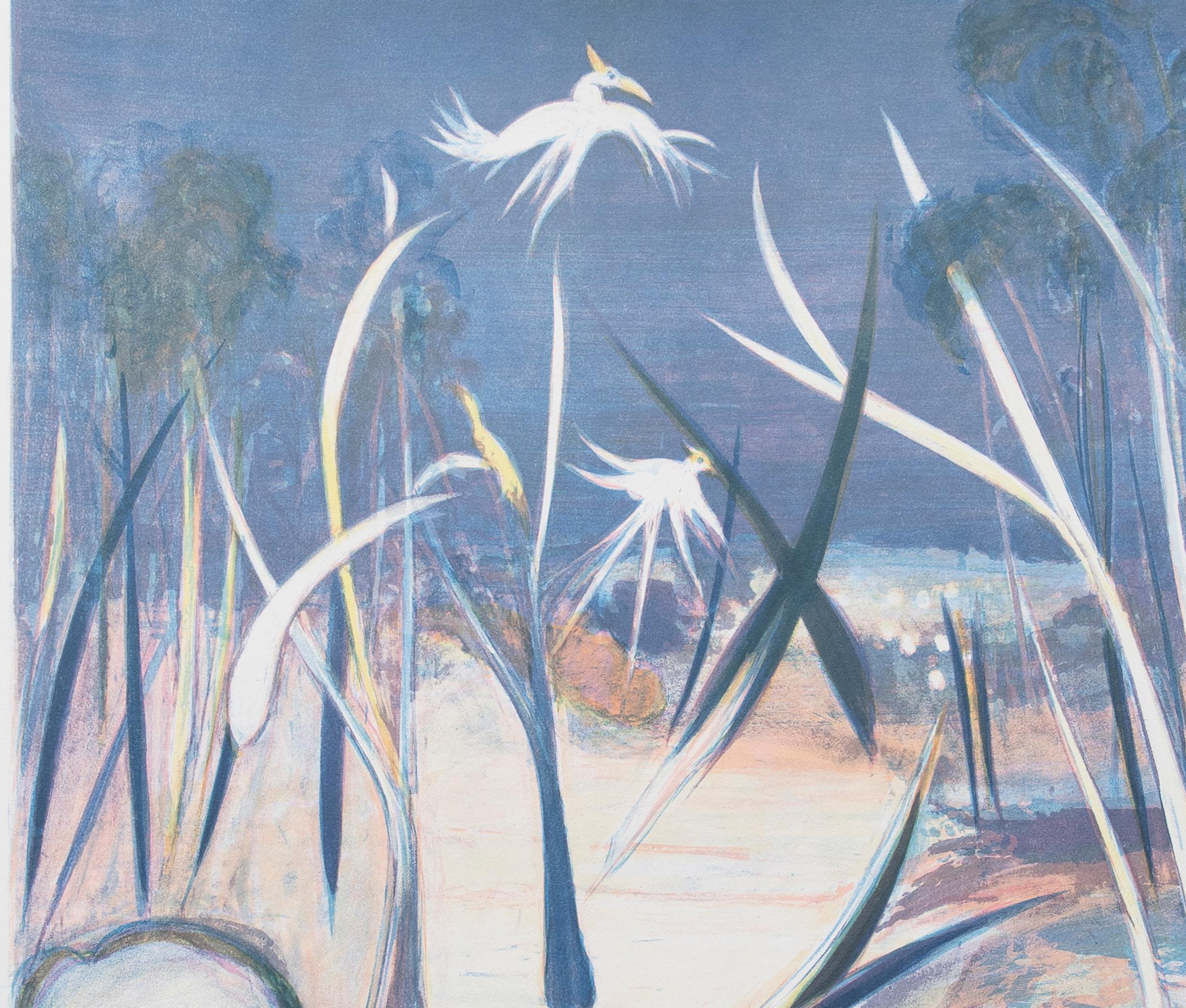 Bundanon SHORE. (2 Kakadus) (Grau), Landscape Print, von Arthur Boyd