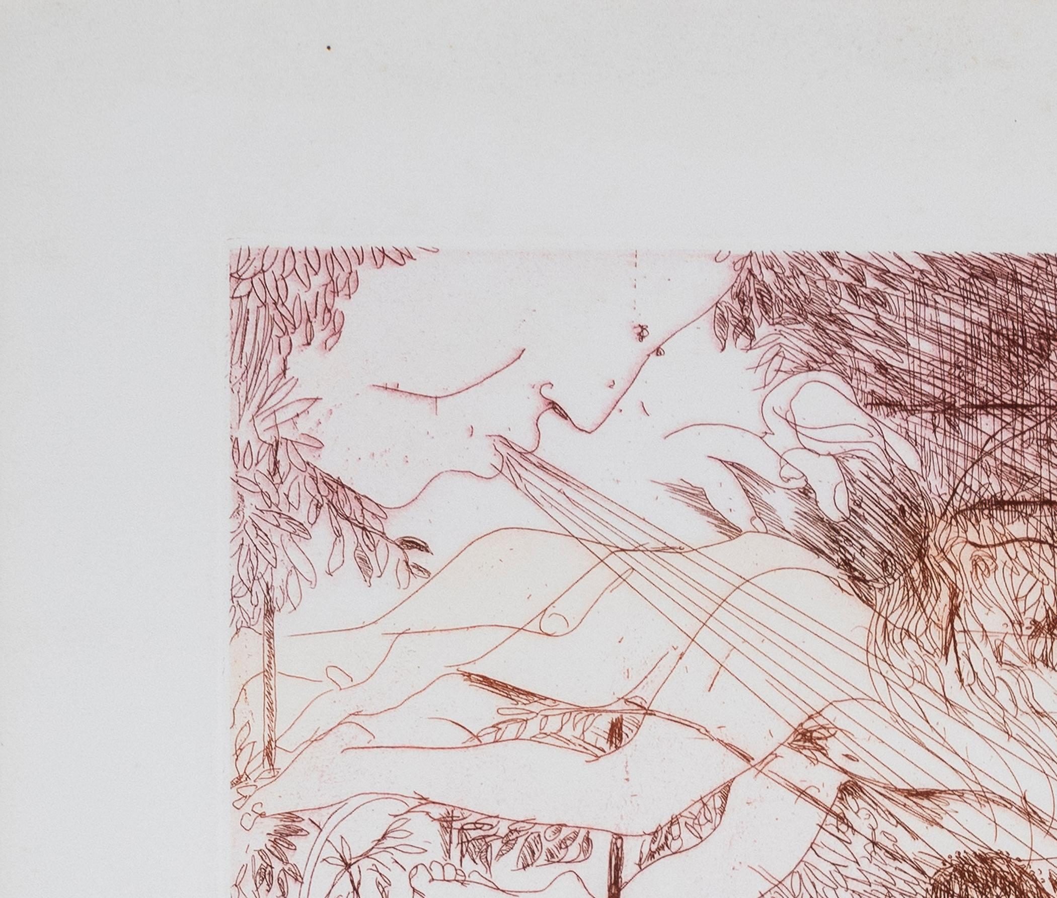 Paysage avec Adam et Ève avec un ange - Gris Abstract Print par Arthur Boyd