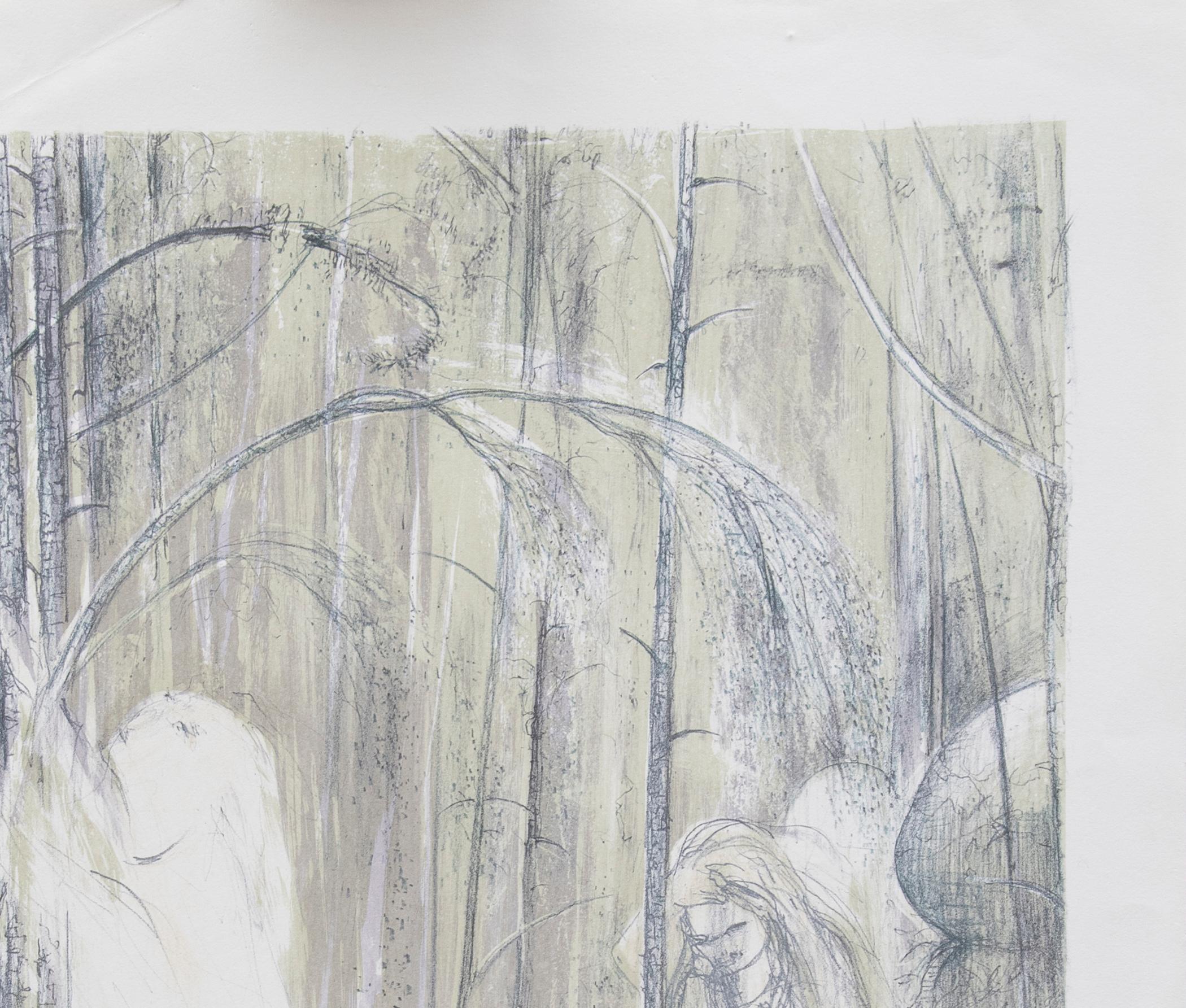 St Francis in the Wood - Gray Figurative Print by Arthur Boyd