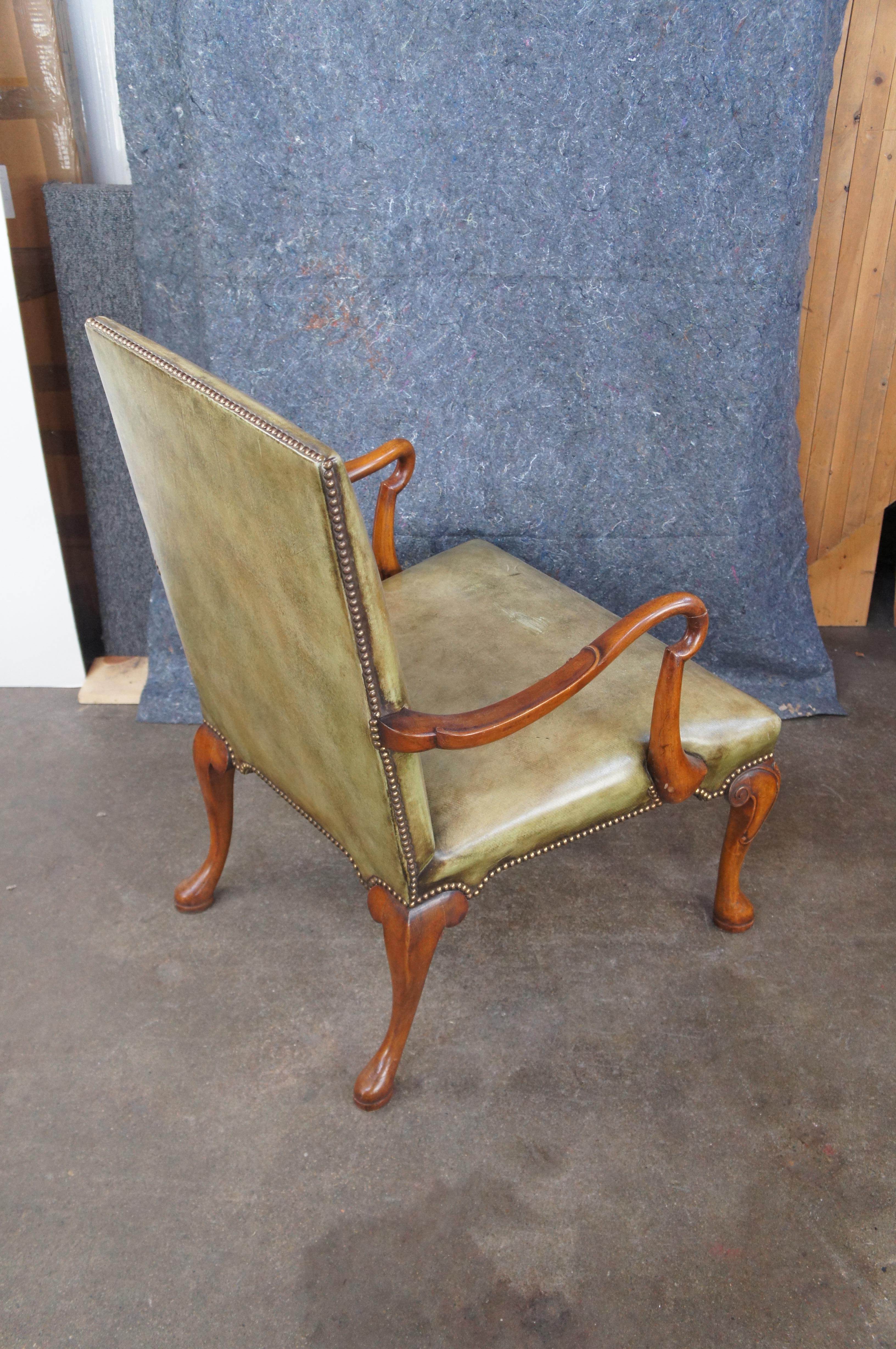 Arthur Brett Englischer Gooseneck-Sessel aus Mahagoni und grünem Leder im georgianischen Stil im Angebot 5