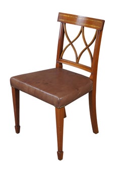 Arthur Brett English Sheraton Style Mahogany Inlaid Leather Dining Side Chair