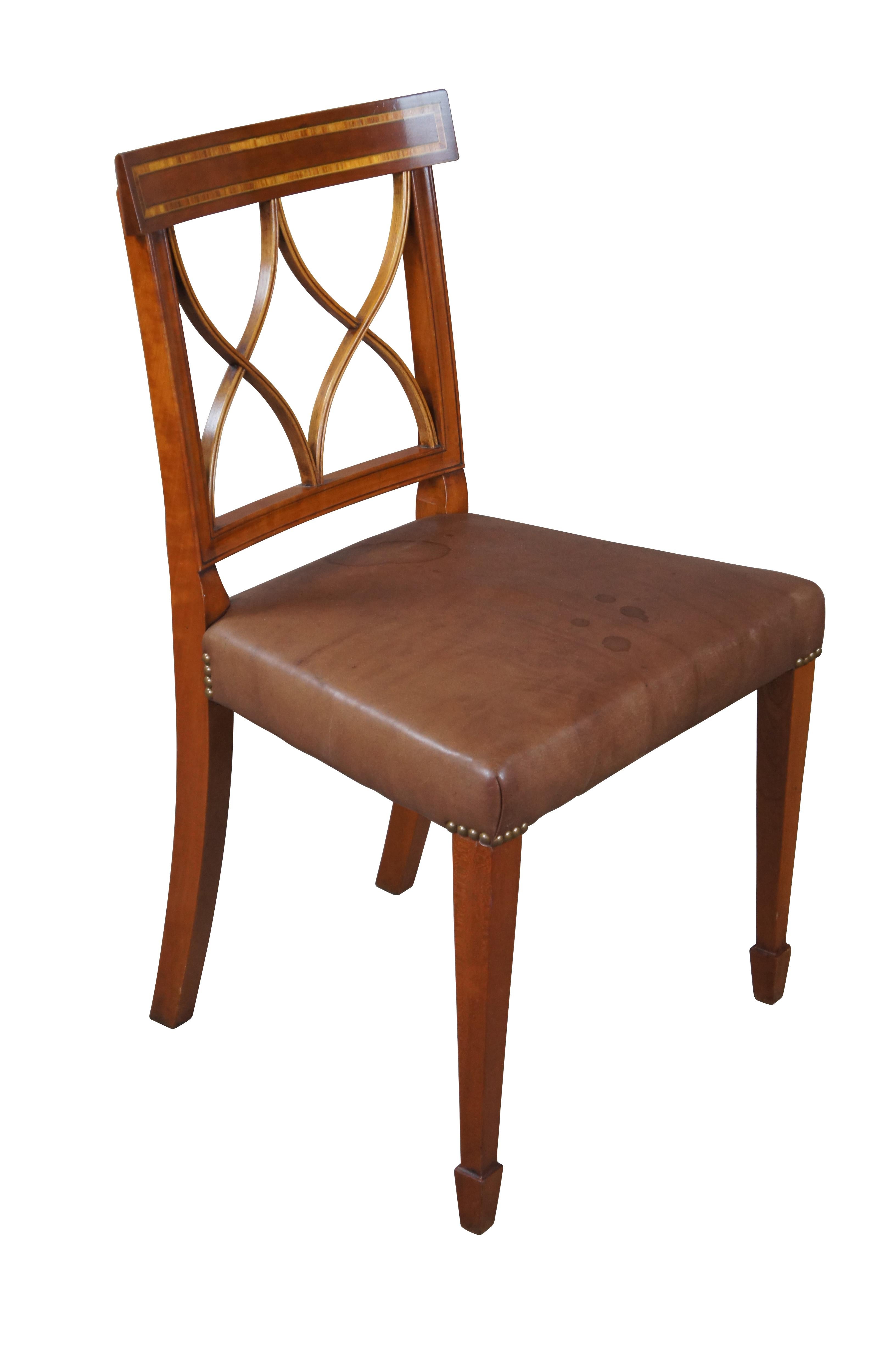 Arthur Brett English Sheraton Style Mahogany Inlaid Leather Dining Side Chair In Good Condition For Sale In Dayton, OH