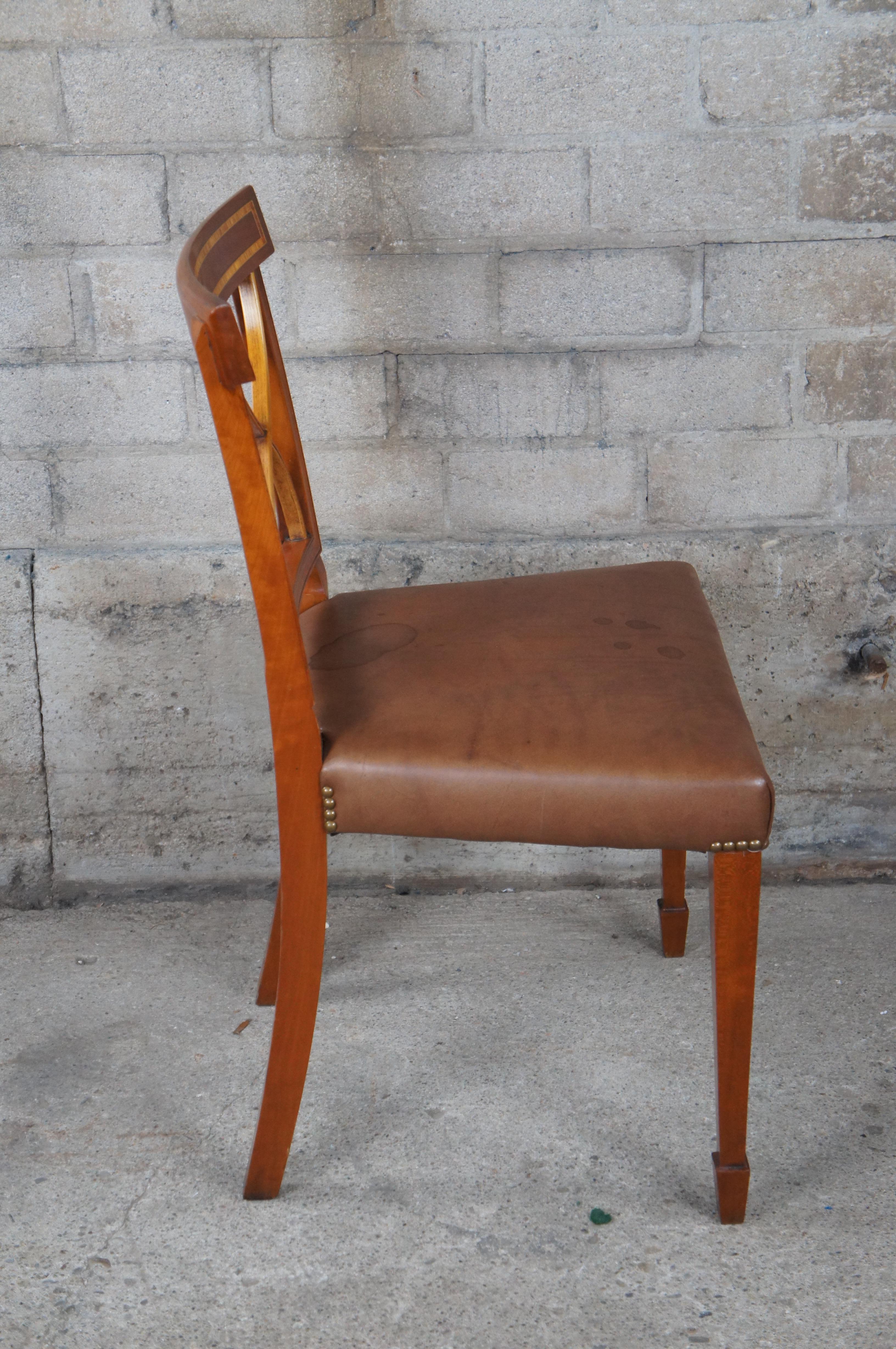 20th Century Arthur Brett English Sheraton Style Mahogany Inlaid Leather Dining Side Chair For Sale