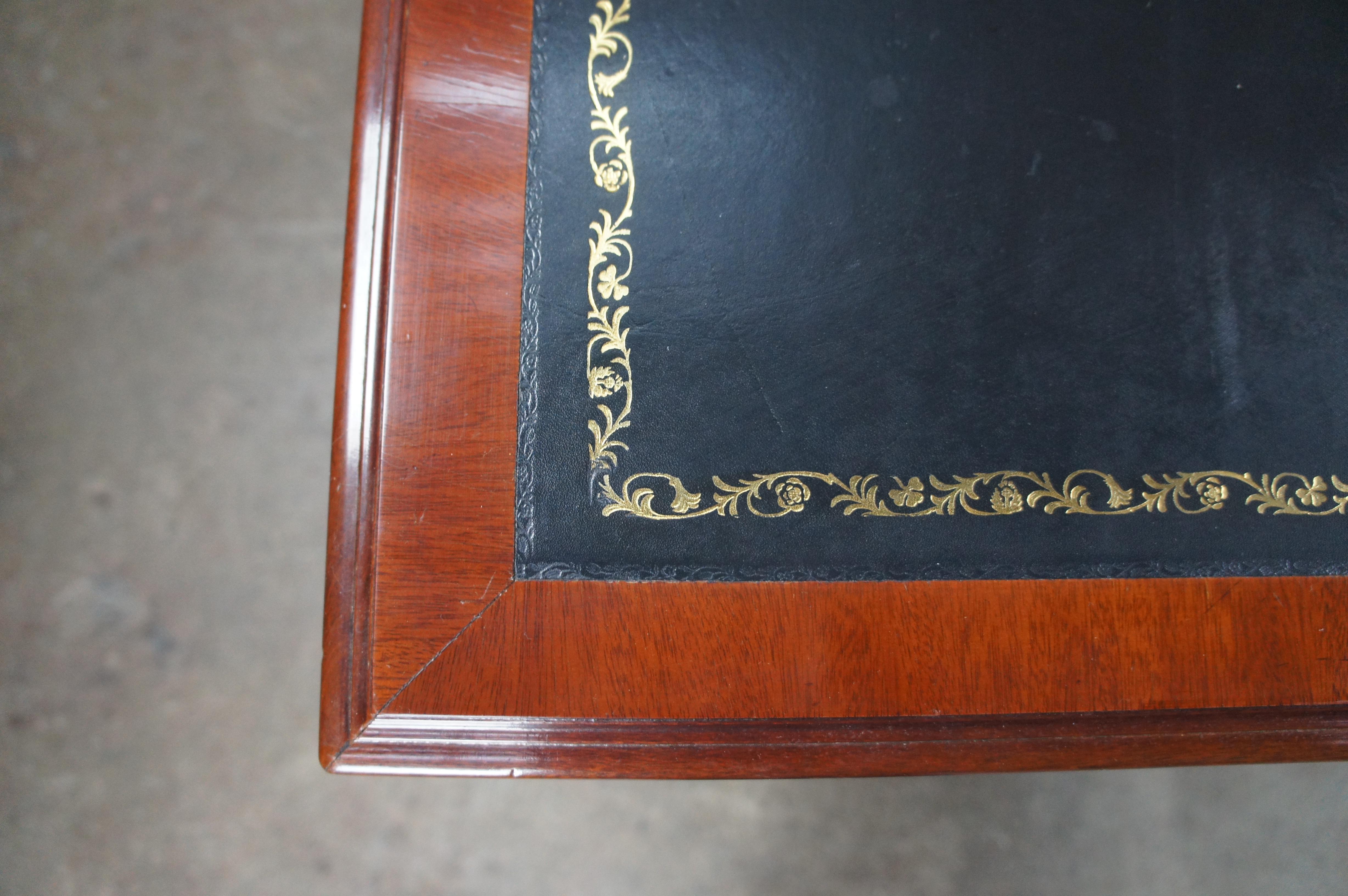 Arthur Brett English Traditional Mahogany Tooled Leather Top Executive Desk 72