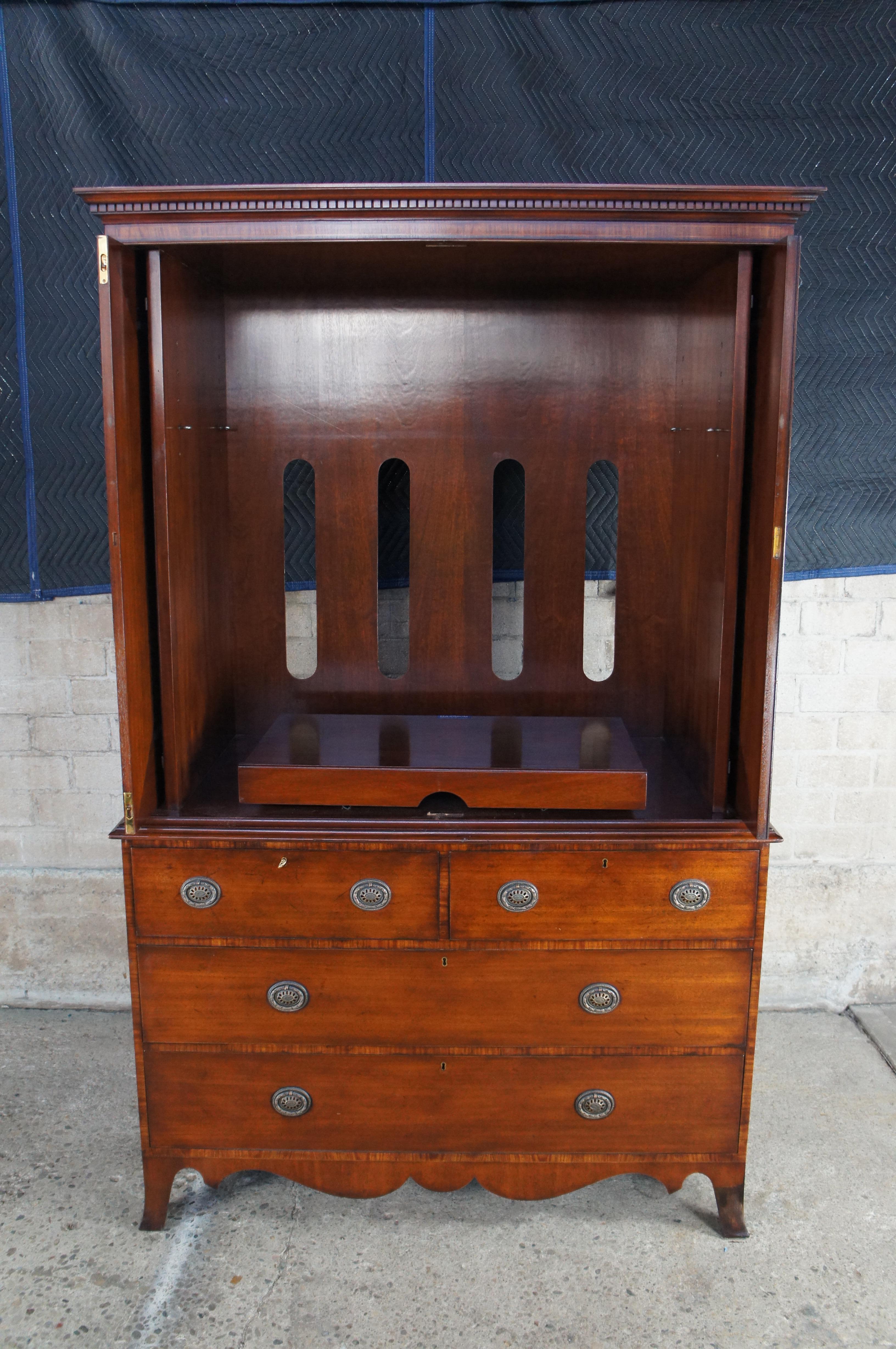 Arthur Brett George III English Crotch Mahogany Linen Press Wardrobe TV Cabinet For Sale 1