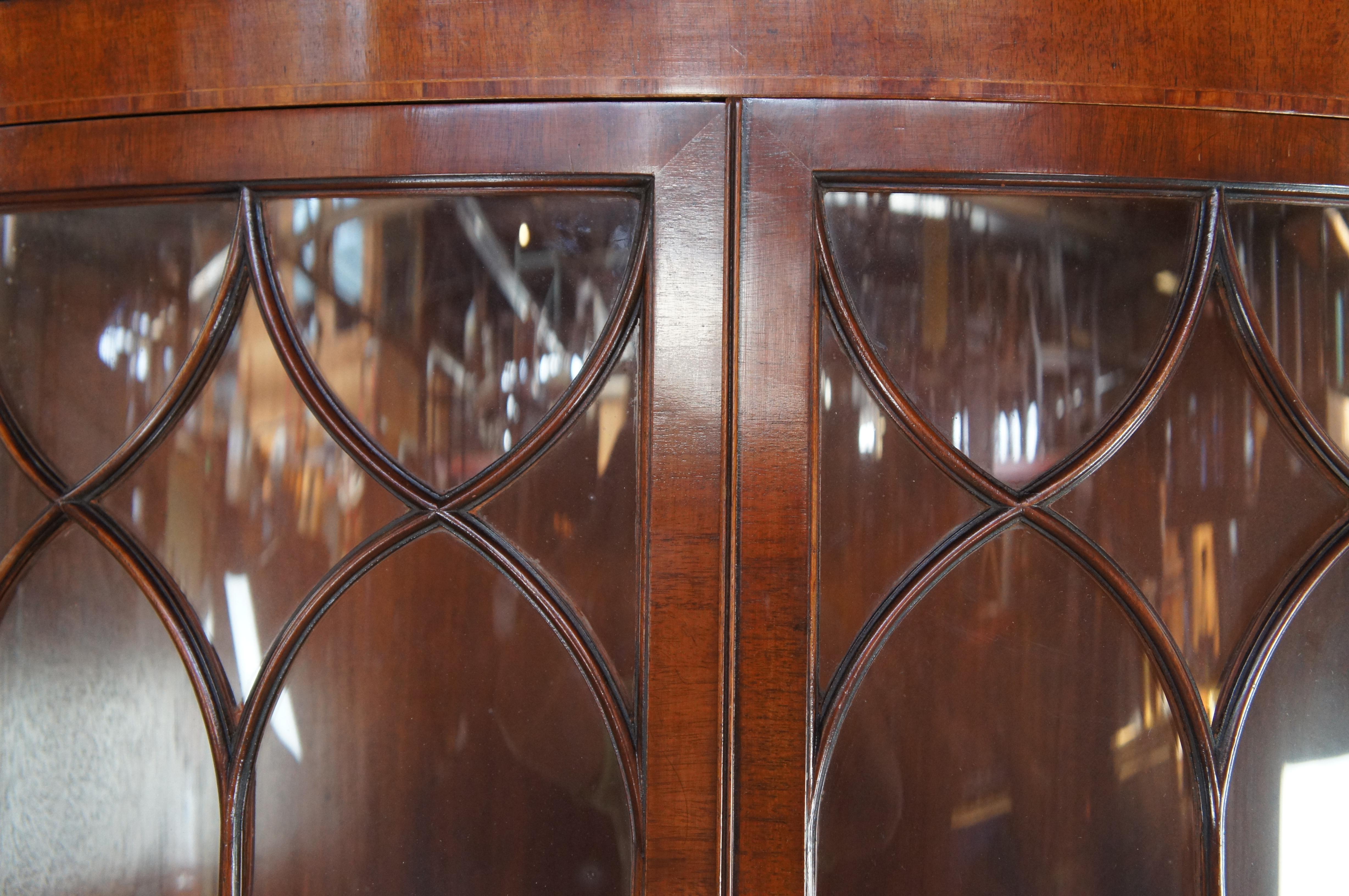 Glass Arthur Brett George III Style Crotch Mahogany Curved Corner China Curio Cabinet For Sale
