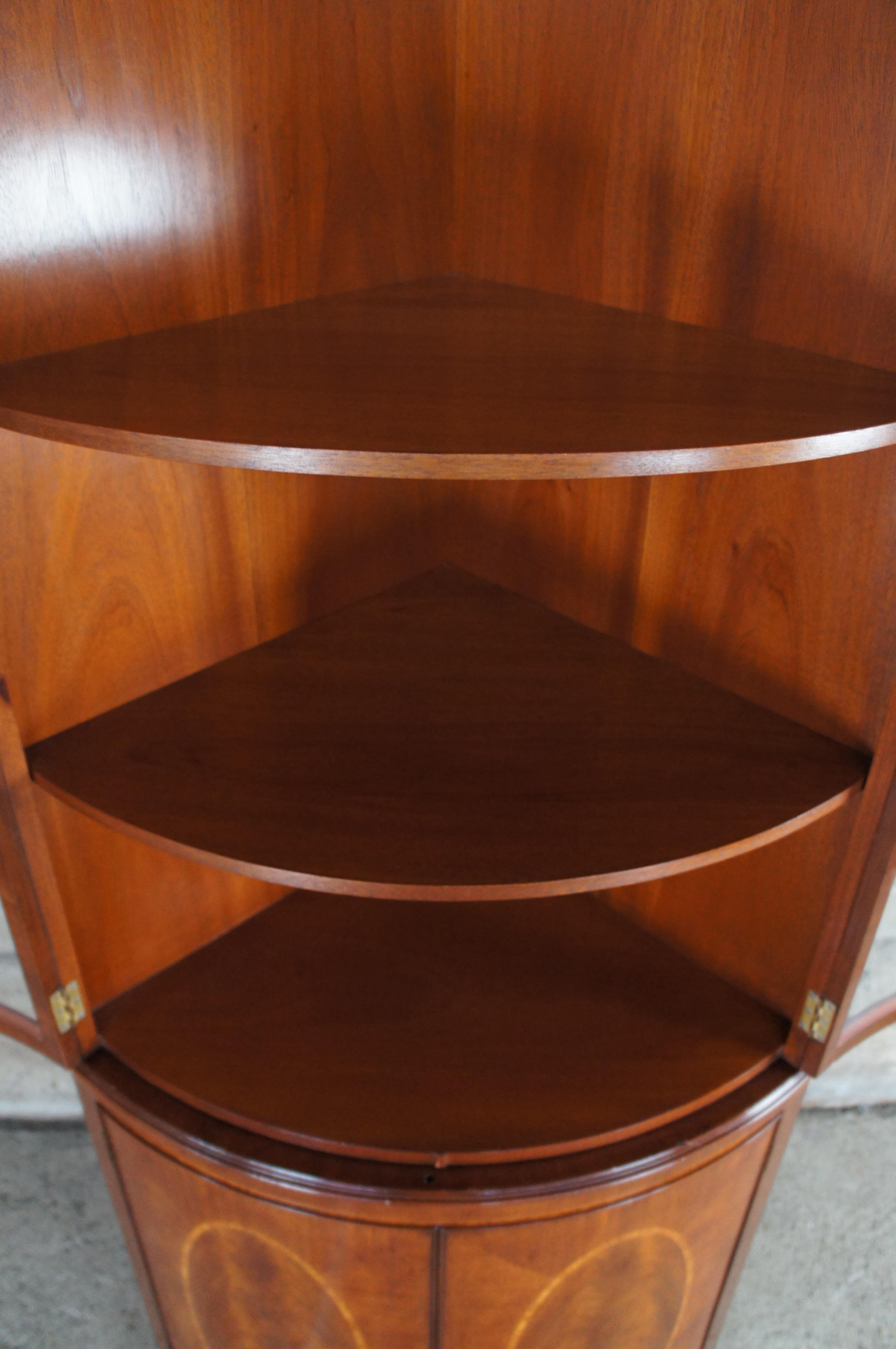 Arthur Brett George III Style Crotch Mahogany Curved Corner China Curio Cabinet For Sale 2