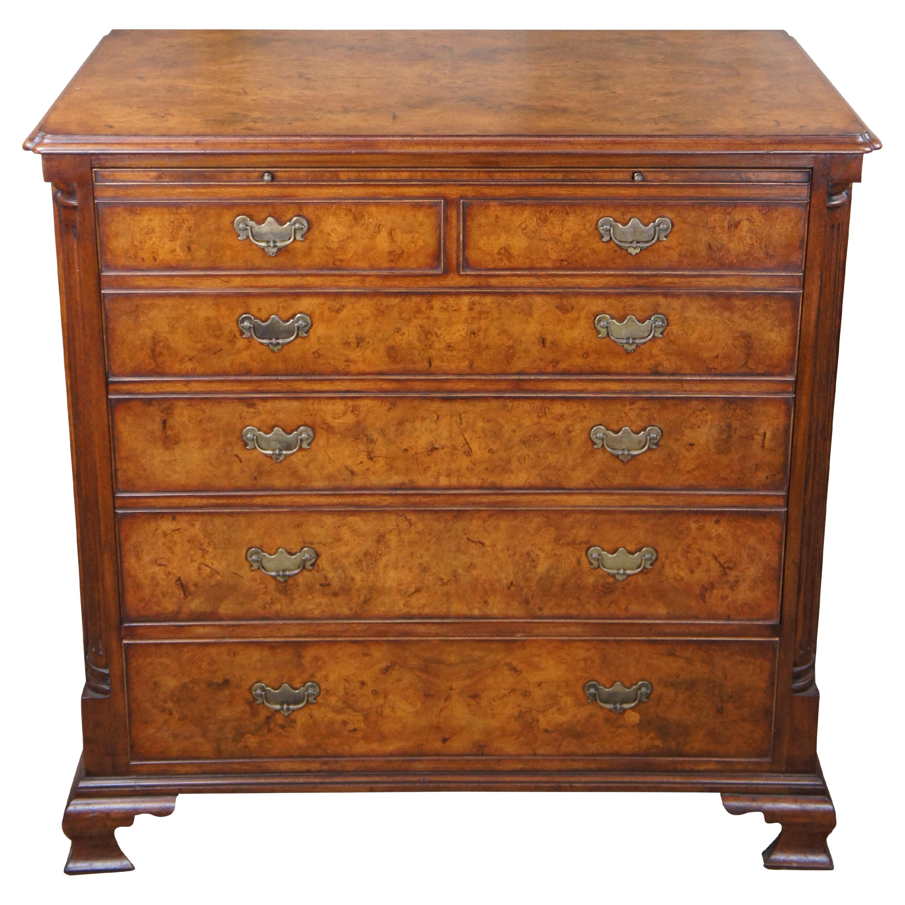 Arthur Brett & Sons English Georgian III Mahogany Burl Chest TV Media Cabinet For Sale