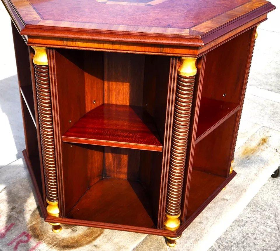 ARTHUR BRETT Walnut Center Table Bookcase England For Sale 3