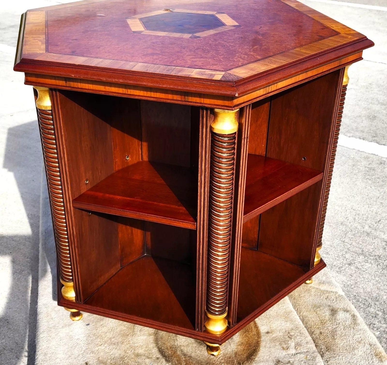 British ARTHUR BRETT Walnut Center Table Bookcase England For Sale