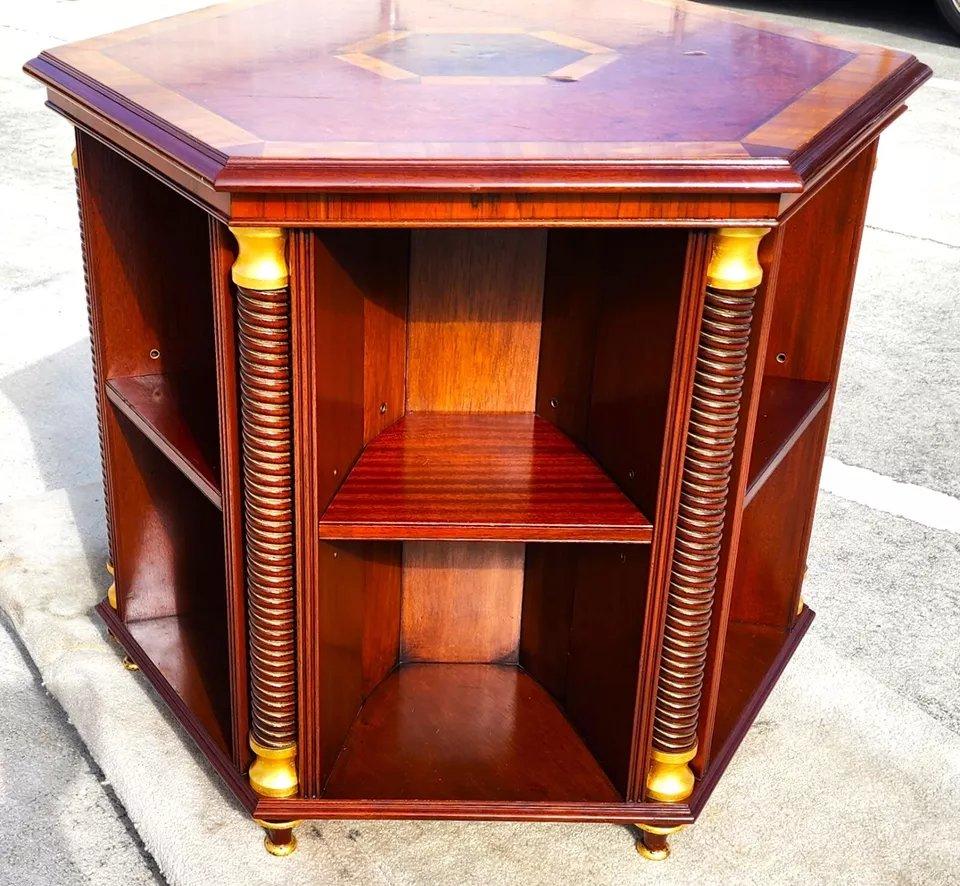 Gilt ARTHUR BRETT Walnut Center Table Bookcase England For Sale