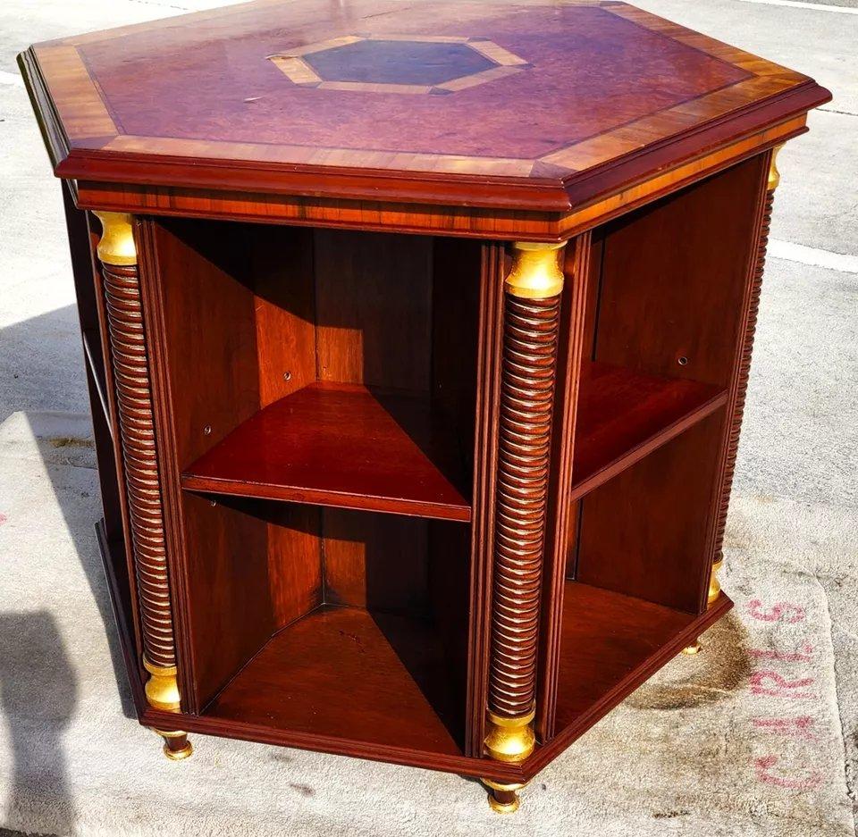 ARTHUR BRETT Walnut Center Table Bookcase England In Good Condition For Sale In Lake Worth, FL