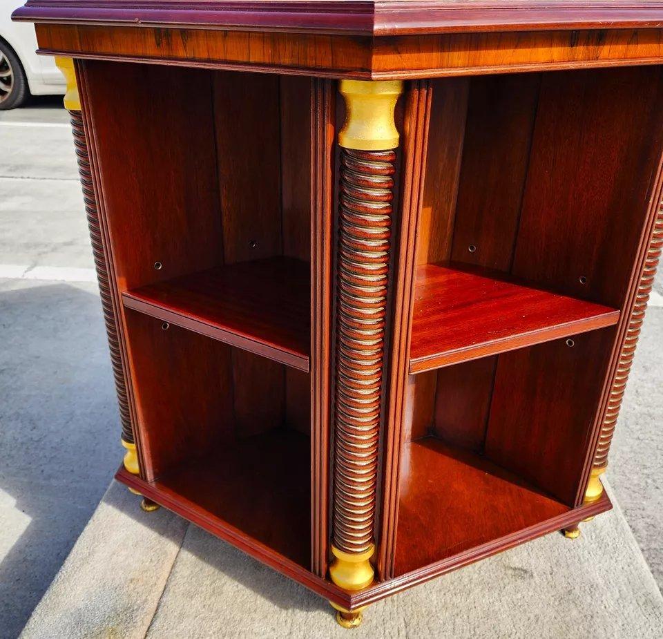Gold Leaf ARTHUR BRETT Walnut Center Table Bookcase England For Sale