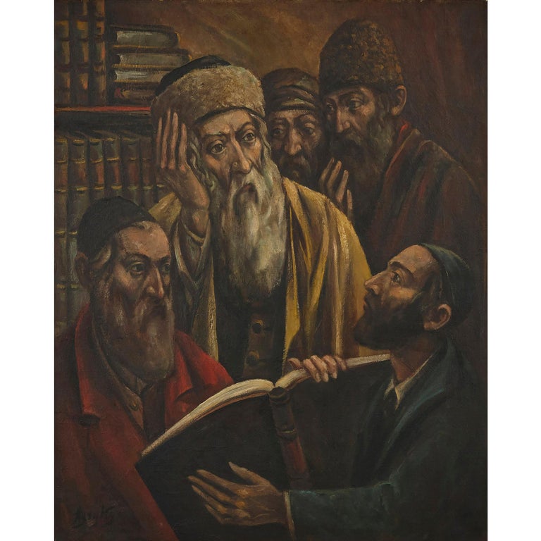 Polish oil painting of Jewish men studying by Arthur Bryks For Sale 1