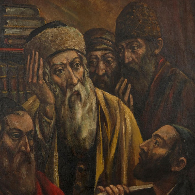Polish oil painting of Jewish men studying by Arthur Bryks For Sale 2